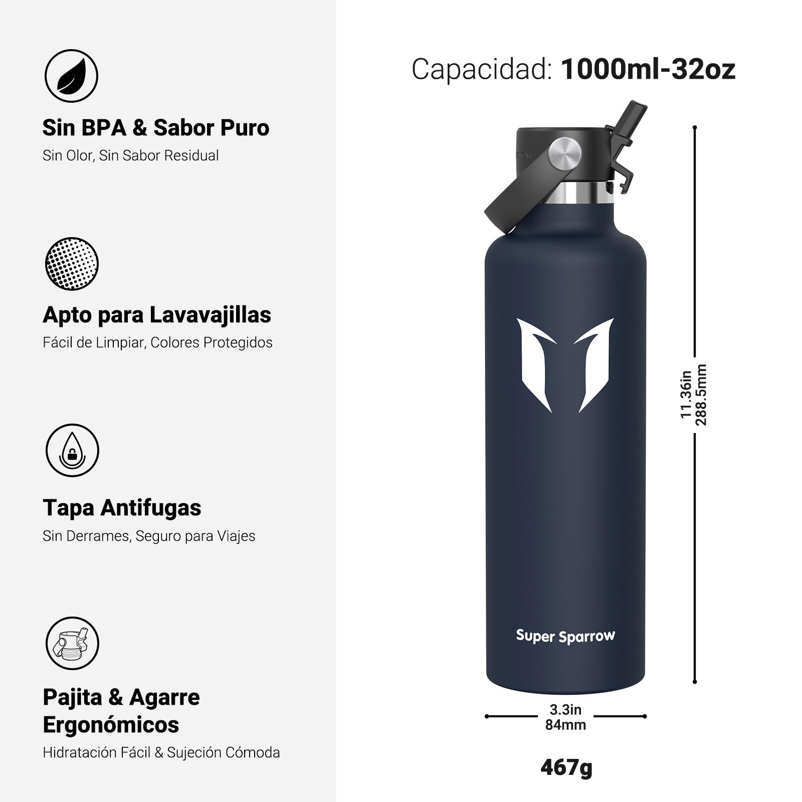 Botella Agua Acero Inoxidable Termica Sin BPA 350ml 500ml 750ml 1L 1.2L