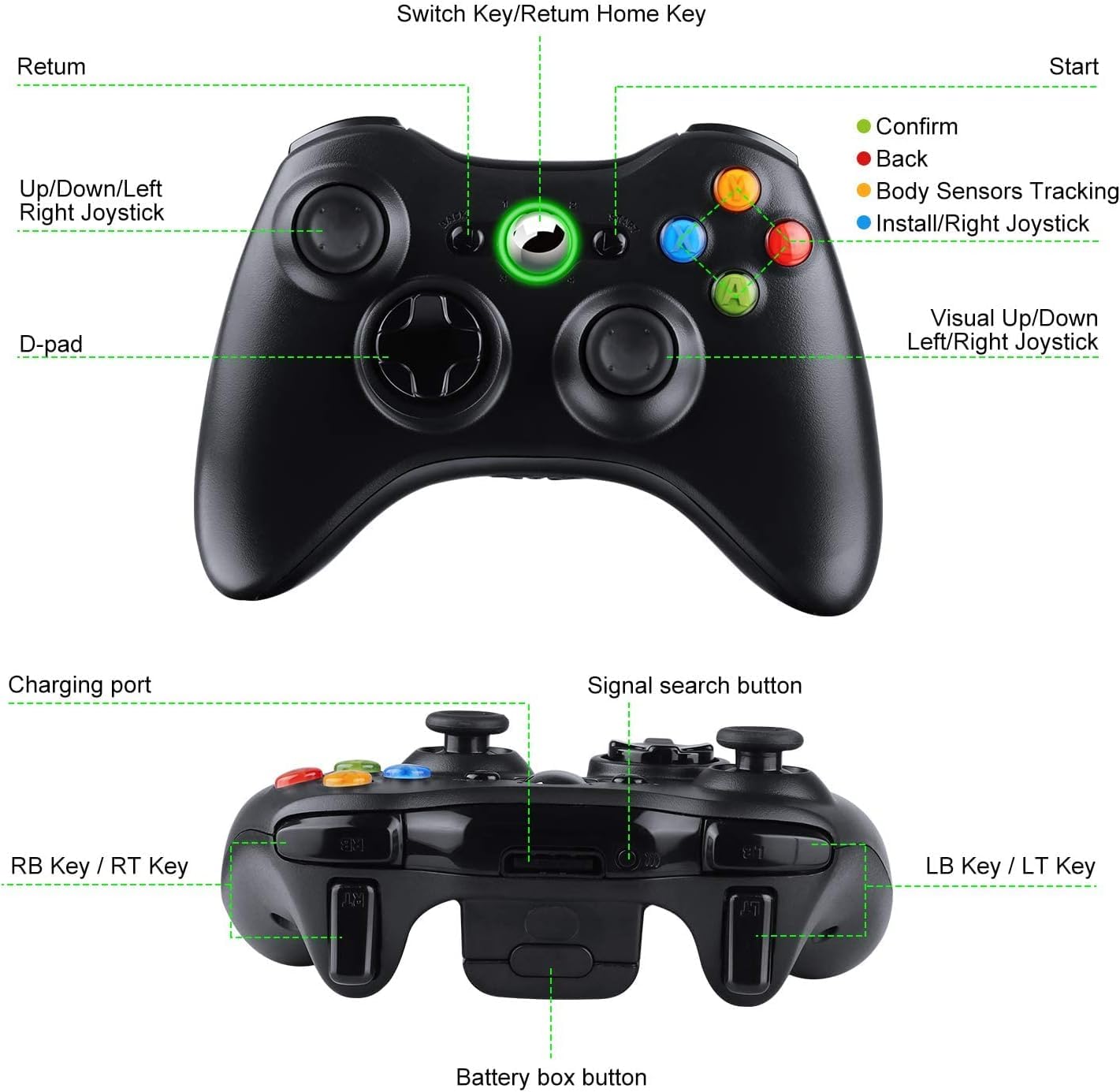 Dhaose - Controller Wireless per Xbox 360 e PC, 2.4 GHZ, per Xbox & Slim 360 PC Windows 7, 8, 10