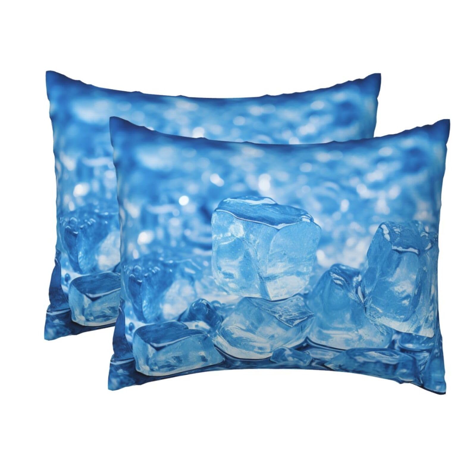 2 Pack Standard Size Pillow Cases for Hair and Skin Soft Breathable Pillow Case Covers with Hidden Zipper Blue ice Cube Background Pillowcase 20x26 Inches Pillow Cover for Sleeping Gift