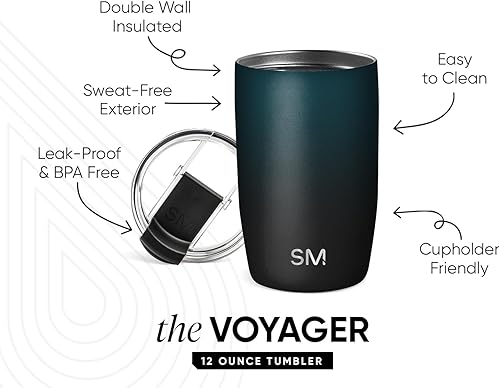 Miniatura 2 de Simple Modern - Vaso térmico Voyager transportable para bebidas frías y calientes, taza de acero inoxidable reutilizable con tapa abatible