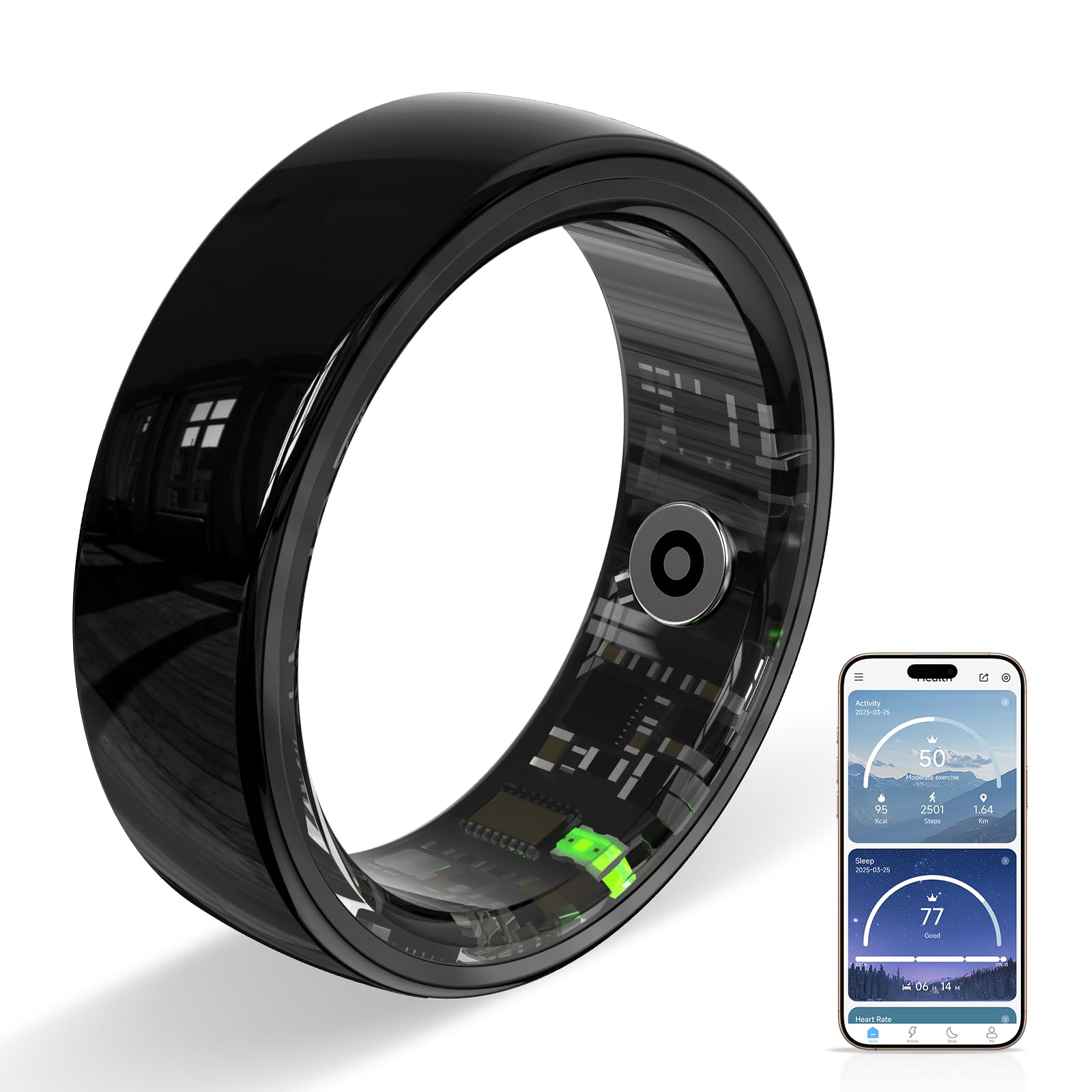 HPLSZCN Smart Ring for Women Men,2026 New Ceramic Health Ring,No Monthly Subscription,Size First,Sleep Tracking Wearable-Heart Rate-Fitness Tracker for iOS&Android (Black, 12)