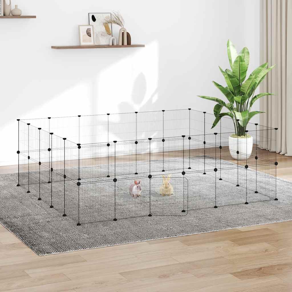 Jaula para mascotas de 44 piezas, de acero con recubrimiento en polvo, 35 x 35 cm, con puerta, color negro, plegable y resistente a la intemperie para roedores, conejos, cobayas, animales