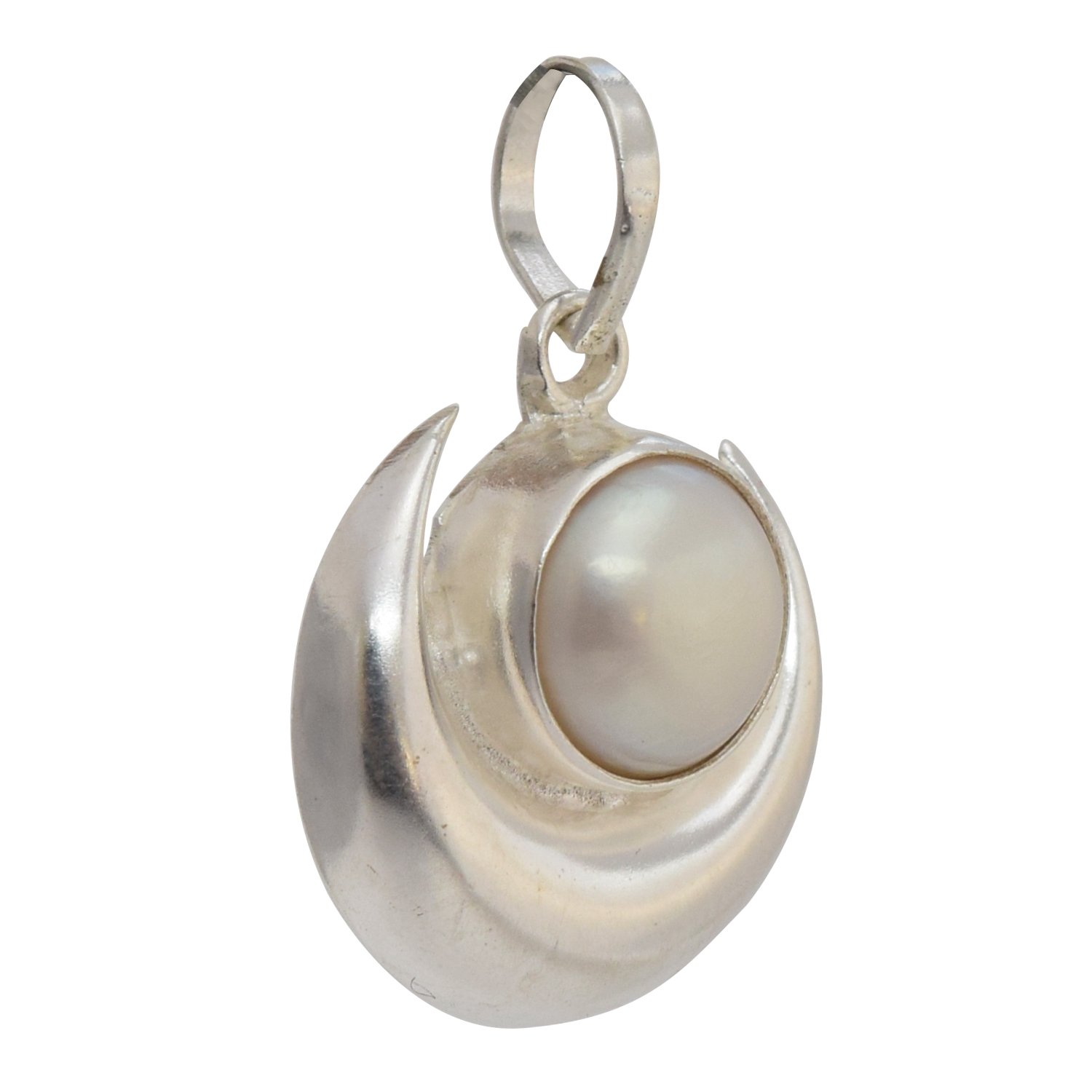 Round Natural Pearl Silver Pendant for Women