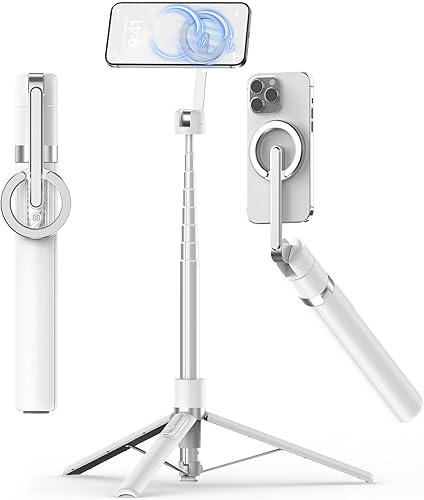 Miniatura 12 de TONEOF Trípode magnético para selfie de 68 pulgadas con soporte magnético fuerte de aluminio para Magsafe, soporte giratorio de 360° para teléfono