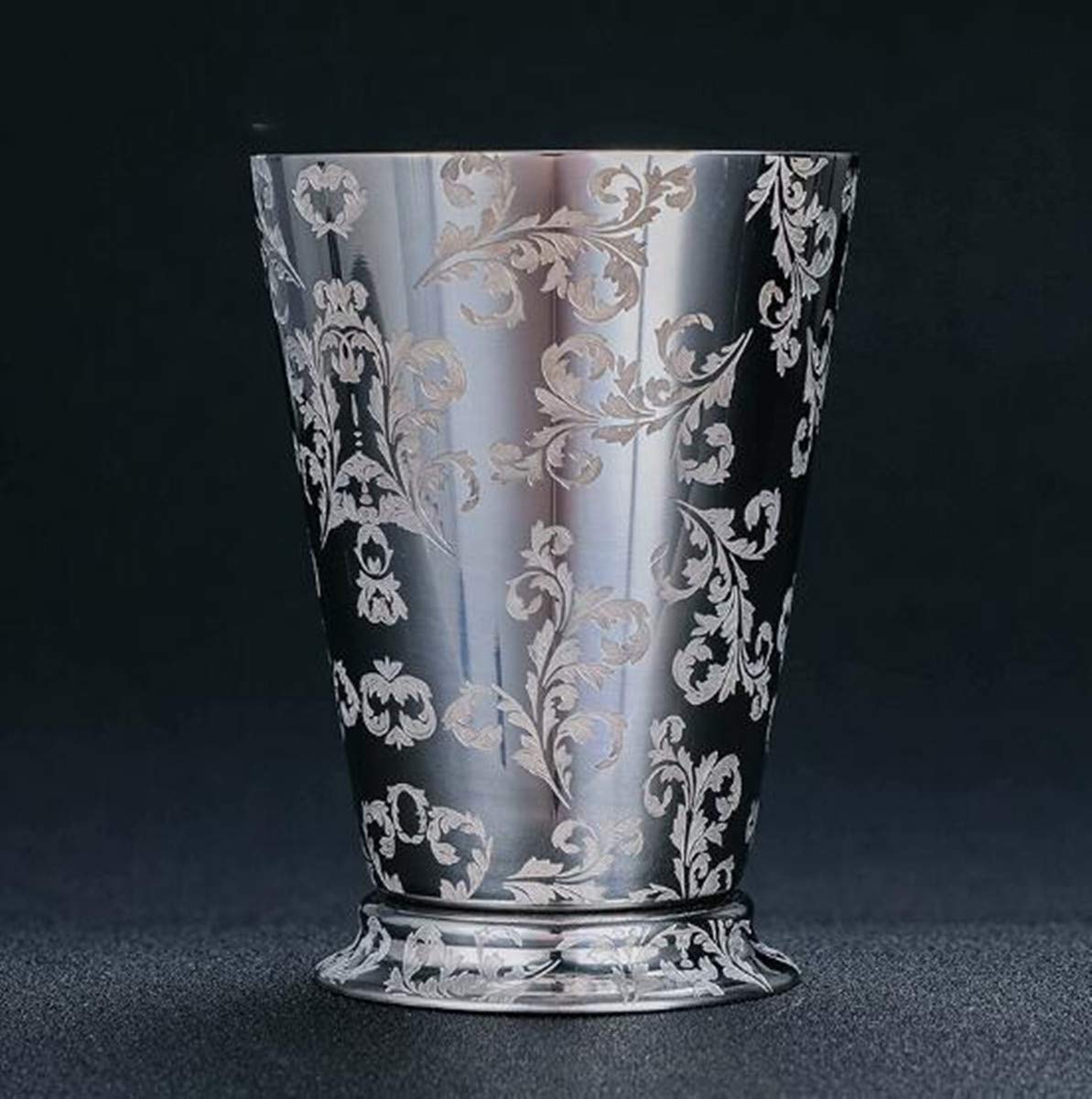 Julep Cup Edelstahl 400 ml – Vintage Silber Minze Julep Cocktail Becher mit Blumendruck Cocktail Tasse Metall Cup (S)
