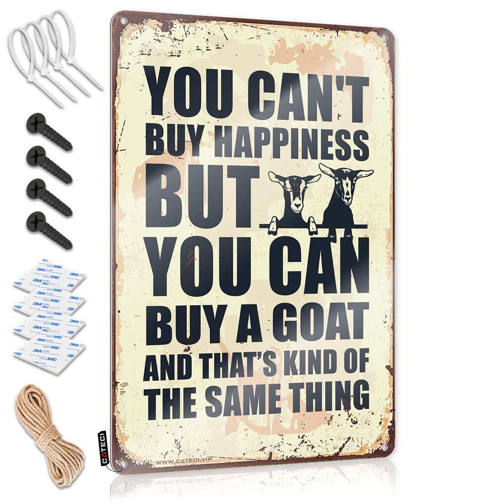 Fzfn Colour You Can't Buy Happiness But You Can Buy A Goats New Funny Sign | Porch Decor Vintage Style Nice House Decoration Easy Hang(30X40cm)