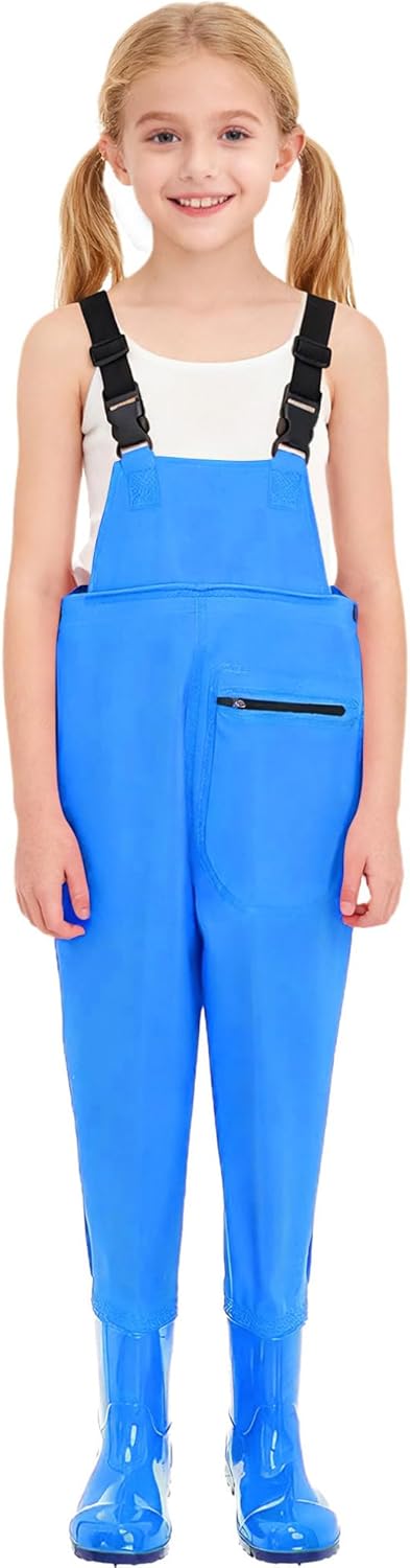TiaoBug Kids Girls Boys Waterproof Lightweight Bootfoot Fishing Adventures Chest Waders Water-Resistant Overalls