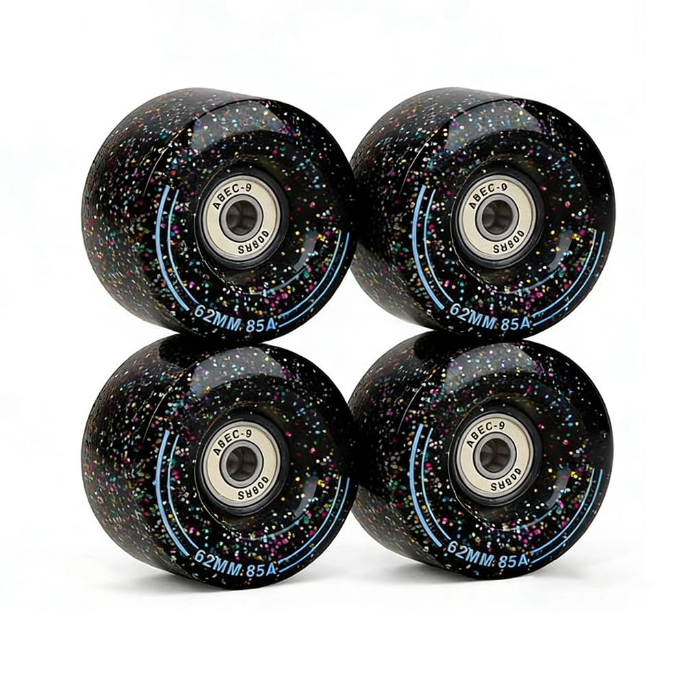 62x33mm Quad Roller Skate Wheels 85A 4-Pack 8-Pack Double Row Skate Skateboard Replacement Wheels with ABEC-9 Bearings (Black,4)