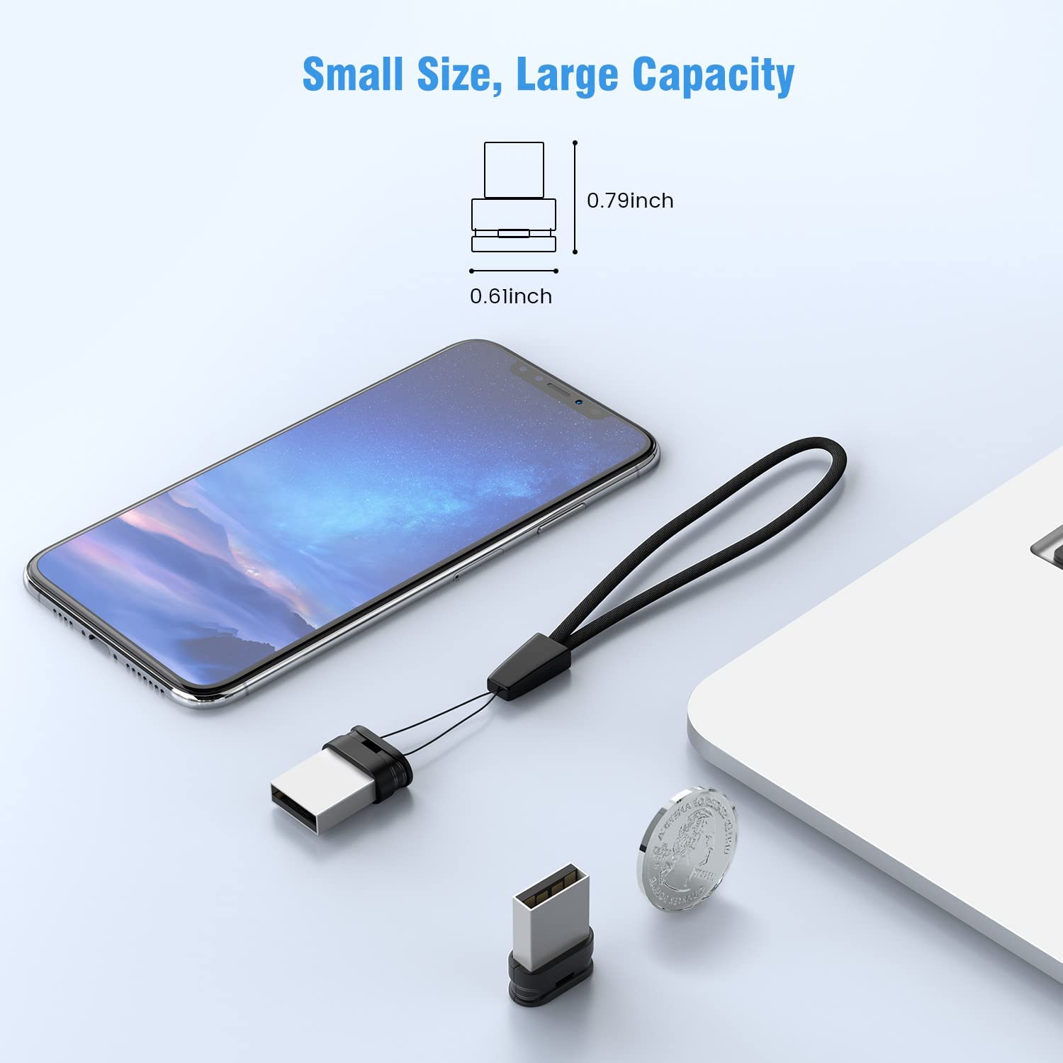 K&ZZ Memoria USB 2.0 de 16 GB, unidad de pulgar de perfil bajo, paquete de 5 unidades flash mini con cordón, unidad de salto con cremallera