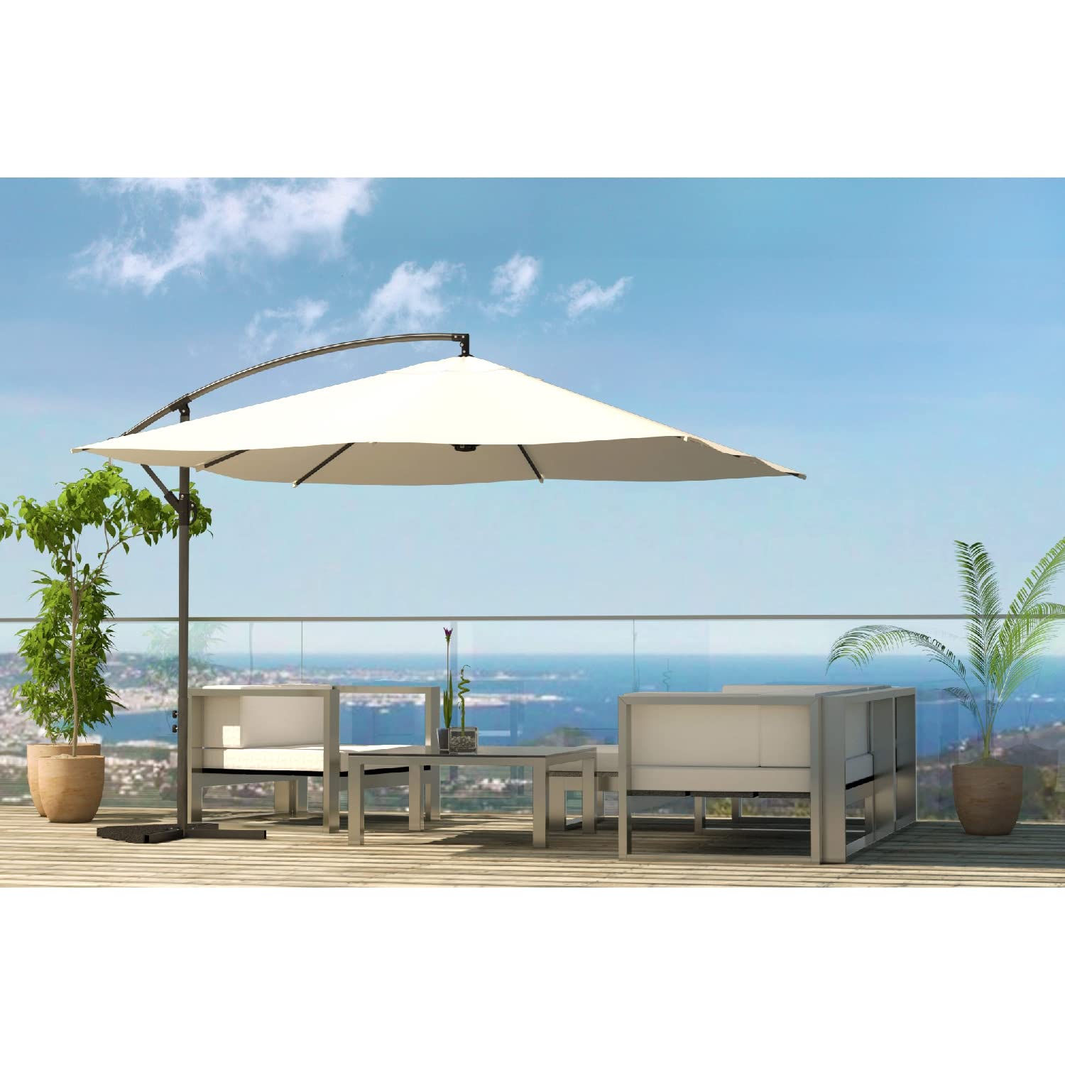 CONCEPT USINE Parasol Déporté Inclinable SOLENZARA Carré Écru 3x3 m