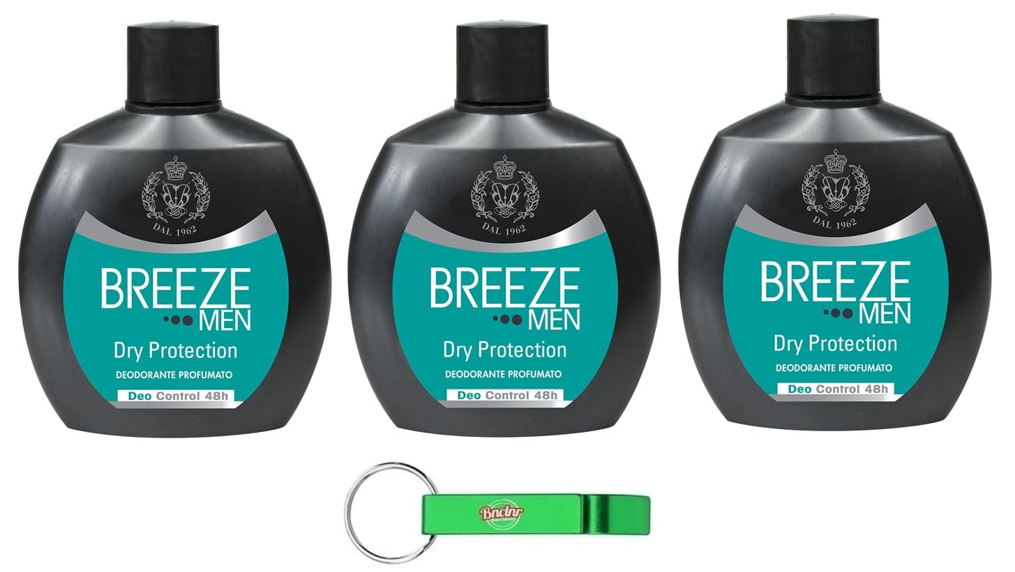 Breeze Men Dry Protection Desodorante Squeeze Squeeze, desodorante sin gas y sin sales de aluminio, desodorante aromático de 48 horas para hombres, 100 ml + llavero Beni Culinari gratuito