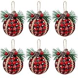 Iceyyyy 6PCS Christmas Plaid Ball Ornaments - 2.3 Inch Black & Red Buffalo Plaid Fabric Ball Ornamen