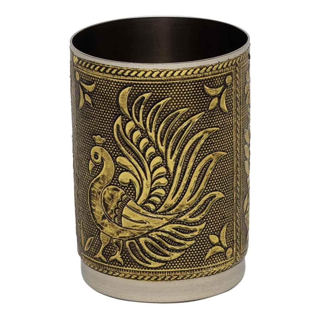 WANDERLUST DECO Bandeja de Metal repujado Dorado 25x13x6