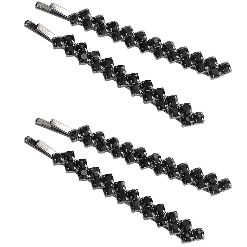 2 Pairs Black Crystal Hair Pins Sparkle Rhinestone Hair Bobby Pins Stylish Decorative Hair Clip for Women，Hair Accessories