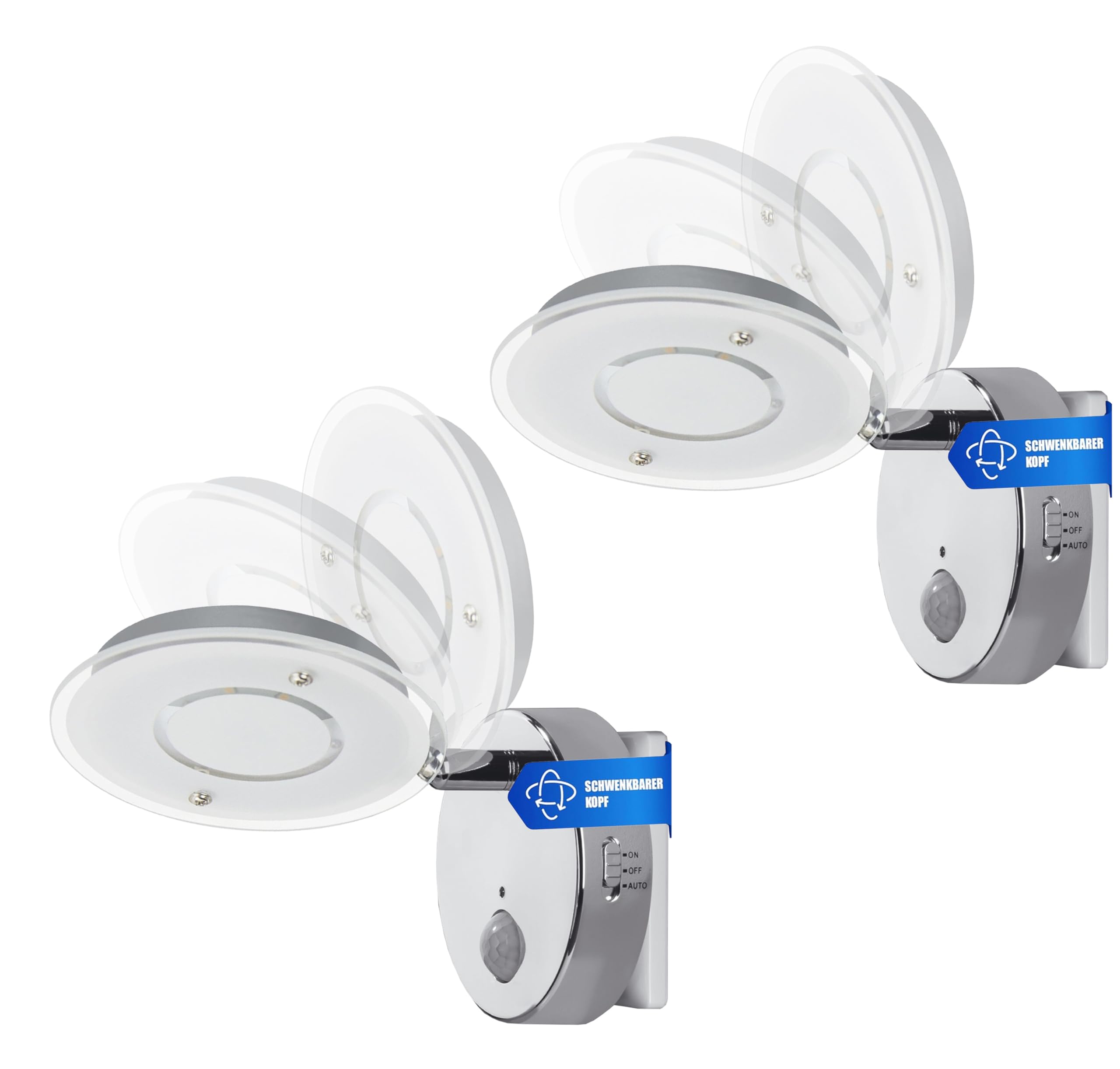 Trango 2er Pack 2636-028 LED Sensor Nachtlicht *NITE* in Chrom mit Automatikfunktion direkt 230V mit Bewegungssensor I Sicherheitslicht I Steckdose Lampe I Wandlampe I Orientierungslicht I Nachtlampe