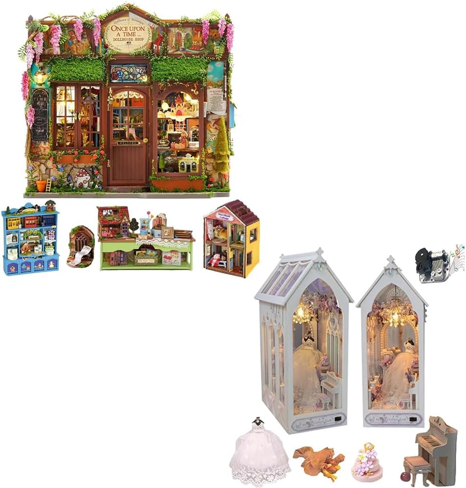 DIY Book Nook Kit Wedding/Dollhouse Shop Theme Miniature House with LED Light, Perfect for Holidays, Home Decor Gifts