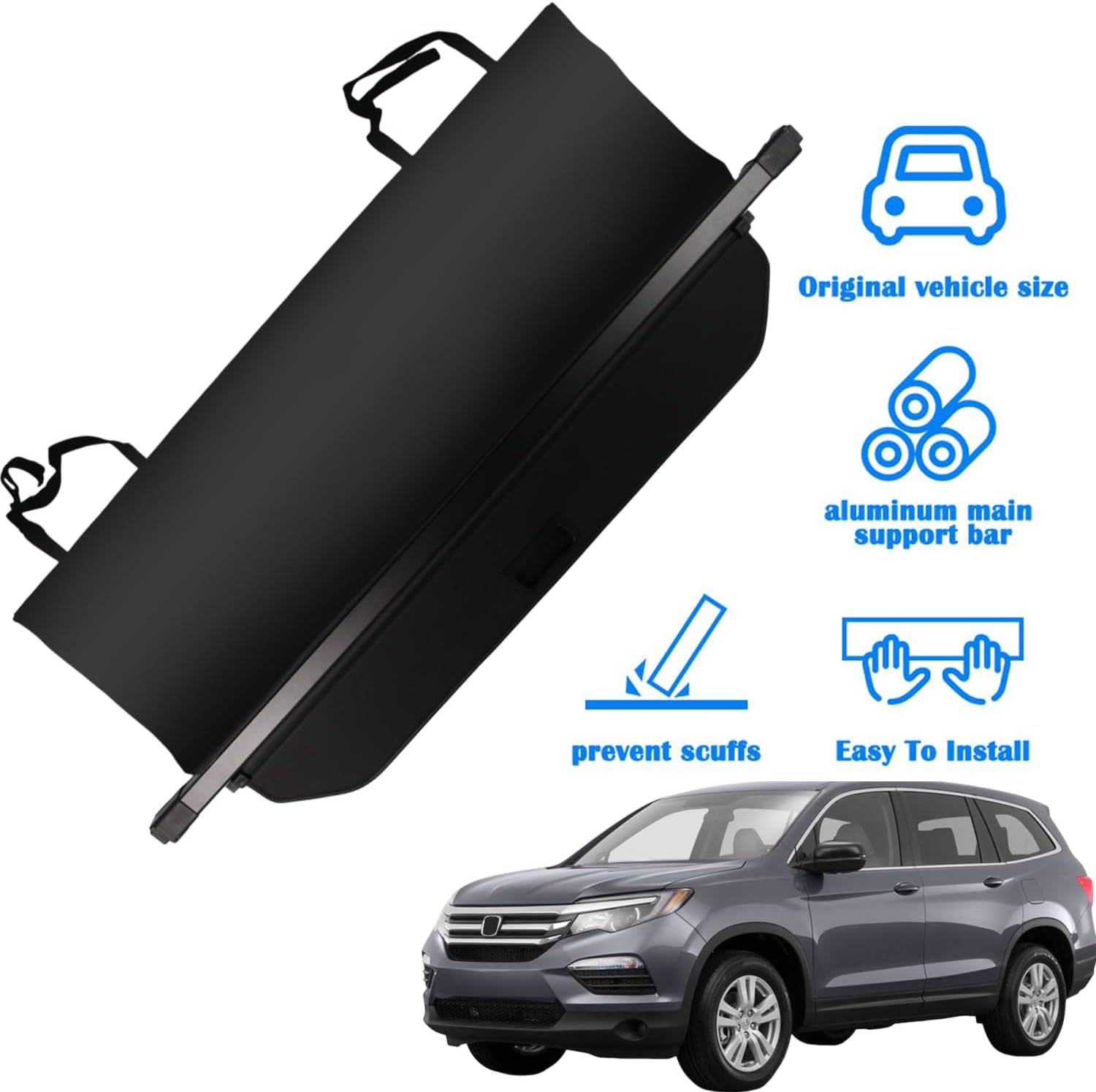 marretoo for honda pilot cargo cover 2016-2021 2022 for honda pilot ex-l elite touring accessories upgrade version no gap black retractable trunk cover security shield shade for pilot 2016-2022