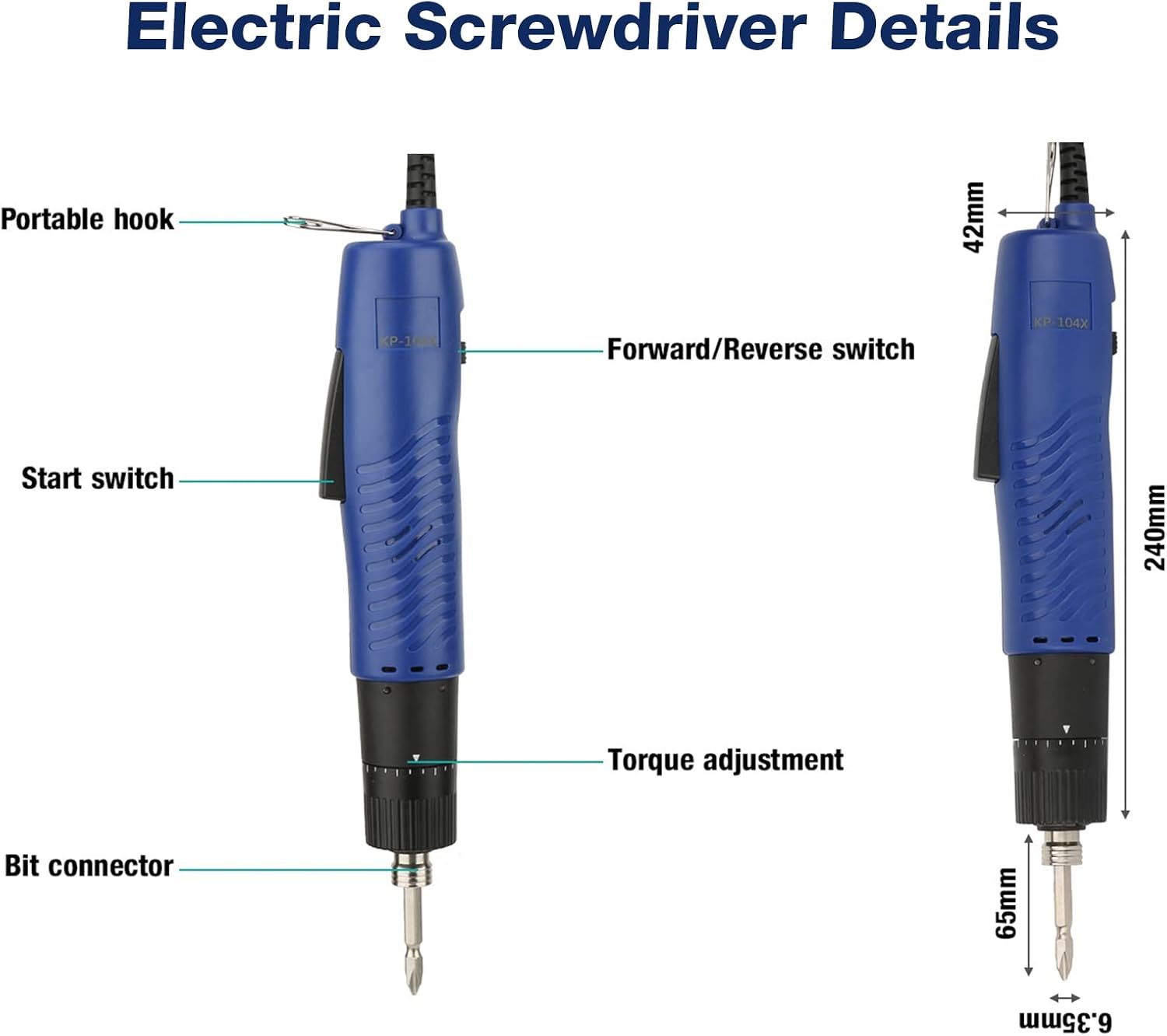 WALFRONT Electric Screwdriver Adjustable 1/4" Handheld Straight Shank Practical Repair Kit 900RPM Fit Screw 2-6mm(US Plug 110V)