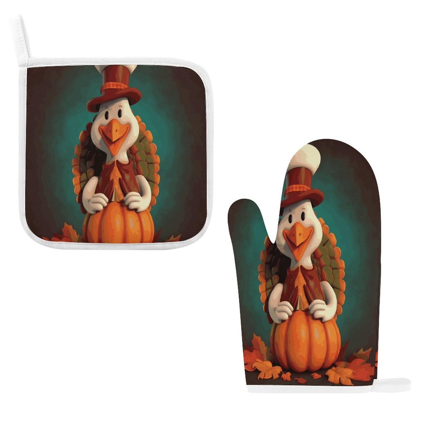 Btcowzrv Style Happy Thanksgiving Turkey Oven Mitts And Pot Holders 2Pcs Set