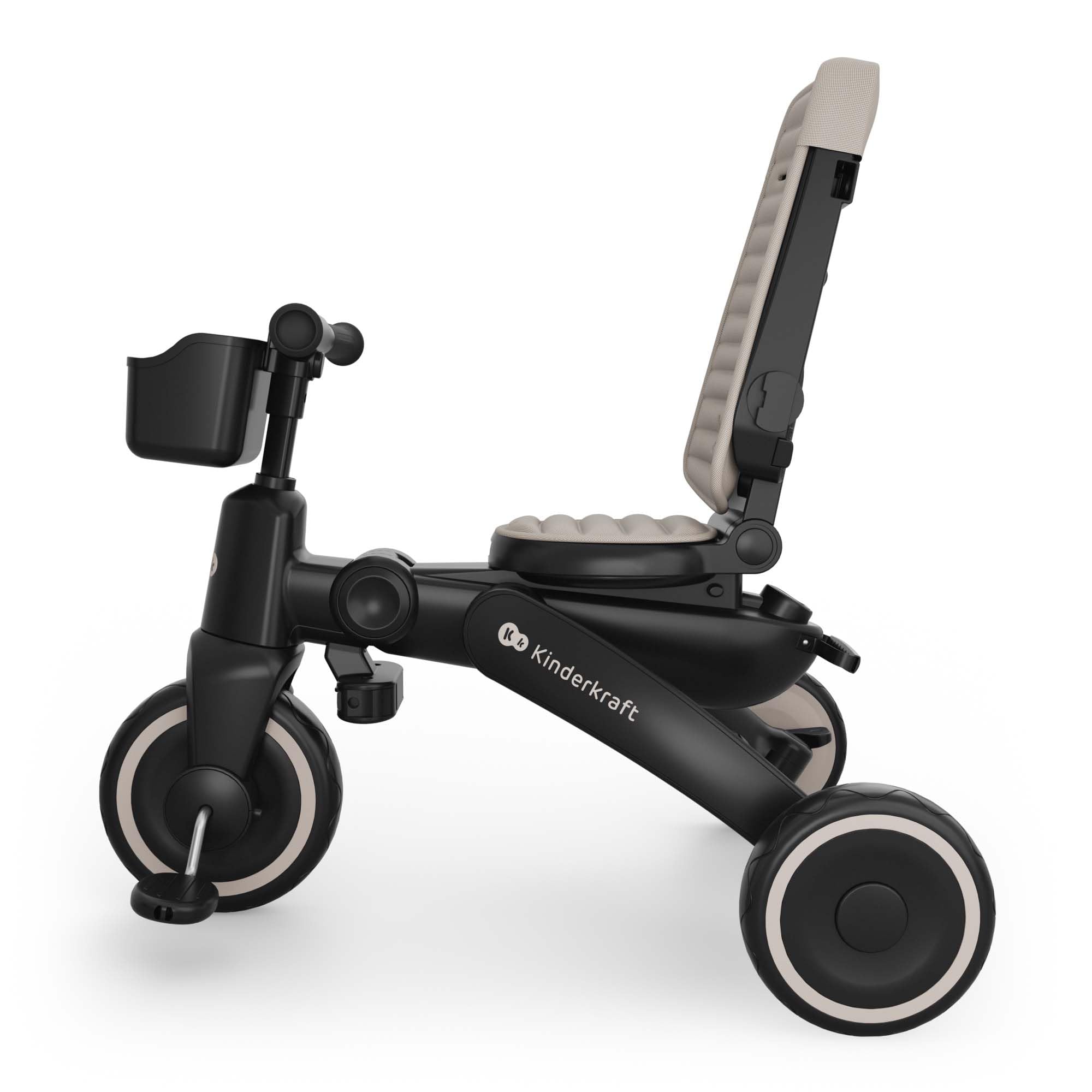 Kinderkraft Jazz 3 Triciclo, Asiento Giratorio 360°, posición semirreclinada, Plegable, Capota UPF 50+, Manillar para Padres, función de Bicicleta de Equilibrio, Beige