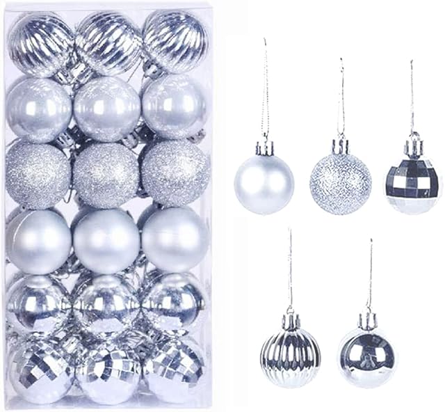 36 Pcs Christmas Baubles for Home Decoration, 1.57" Hanging Xmas Tree Balls, Shatterproof Plastic Ball Ornaments for Holiday Wedding Party (Silver, 4 cm)