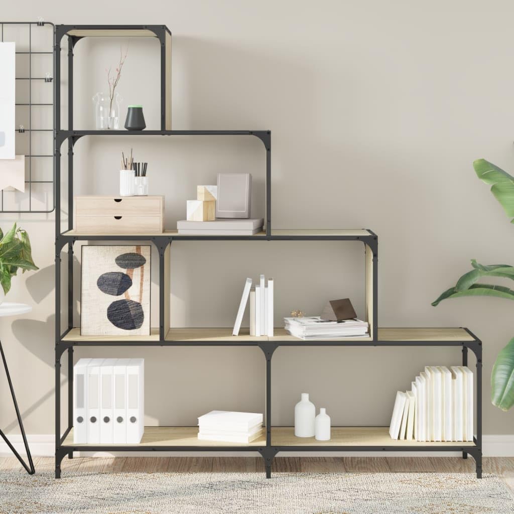 Libreria in rovere Sonoma, 4 ripiani, 139 x 33,5 x 149 cm, divisorio per soggiorno, ufficio, camera da letto, cameretta dei bambini e corridoio