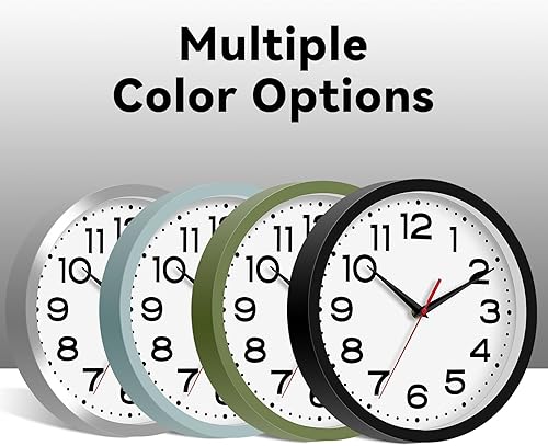 Miniatura 5 de Reloj de pared silencioso sin tictac, funciona con pilas, 8 pulgadas, pequeño, clásico, analógico, decorativo, para cocina, sala de estar, oficina,