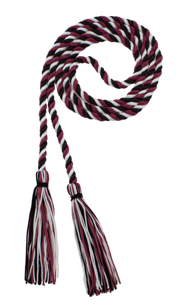 Tassel Depot Graduation Honor Cord - Black/Maroon/White - Every School Color Available - Made In Usa