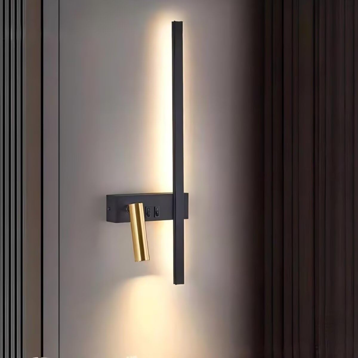 Applique Murale LED 5W Interieur Lampe De Chevet Murale Noir Liseuse De Chevet Rotatif Lumière Variable à Trois Couleurs