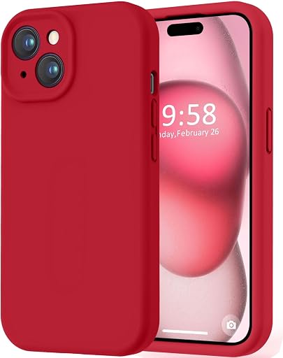 LOVE 3000 Compatible with iPhone 15 Case, [Smooth Silicone Full Coverage Camera] [8ft Drop Protection], Soft Microfiber Lining Full Body Protective Case for iPhone 15 6.1 inch - Red