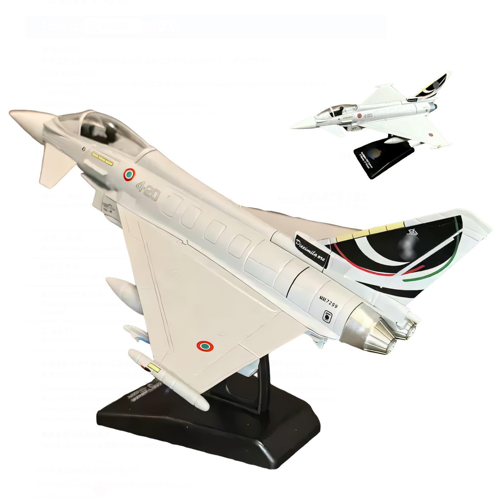 Modello jet combattimento pressofuso in lega EF2000 Typhoon 1:100 - Aereo militare ad alto dettaglio con finitura in metallo, perfetto for esposizione sul desktop, mostra scientifica