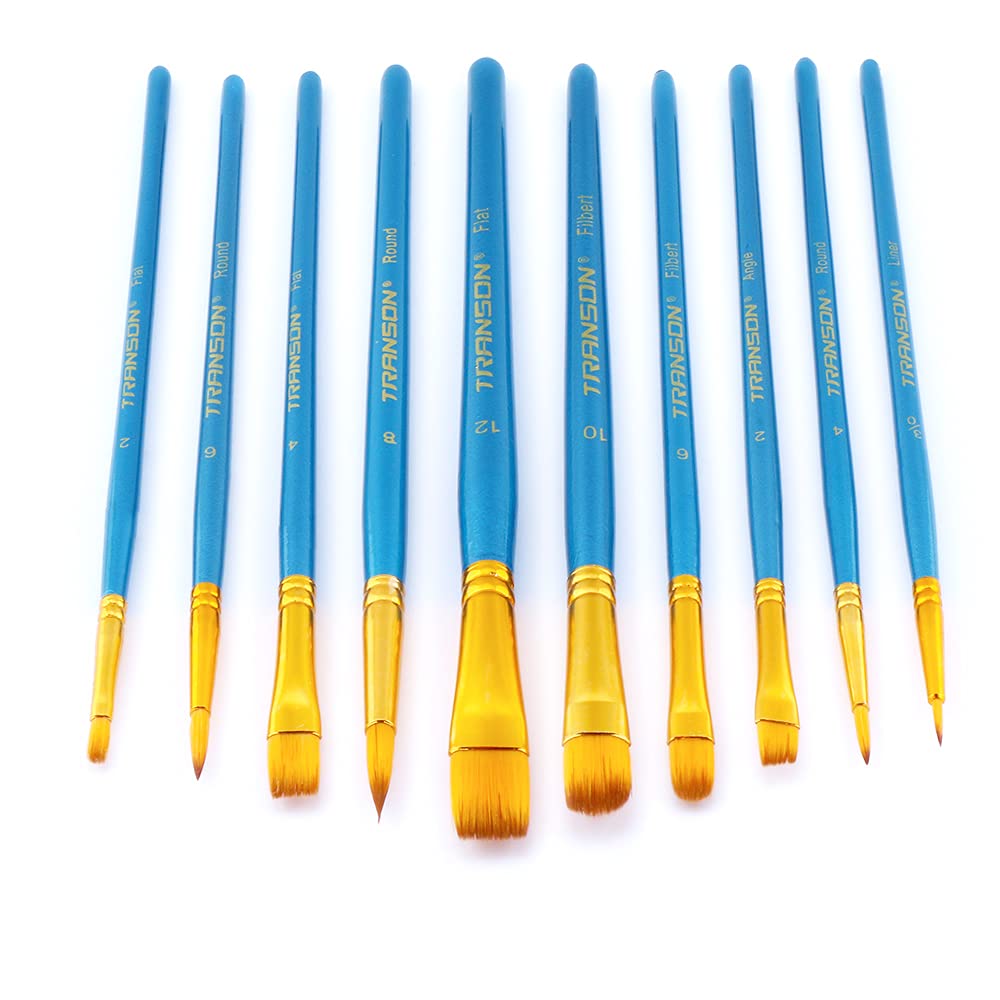 Transon Set 20 Pennelli Per Pittura Artistica - Acquerello, Acrilico, Gouache - Setole In Taklon Morbido, Colore Blu, 2 Set Da 10 Pezzi - 2