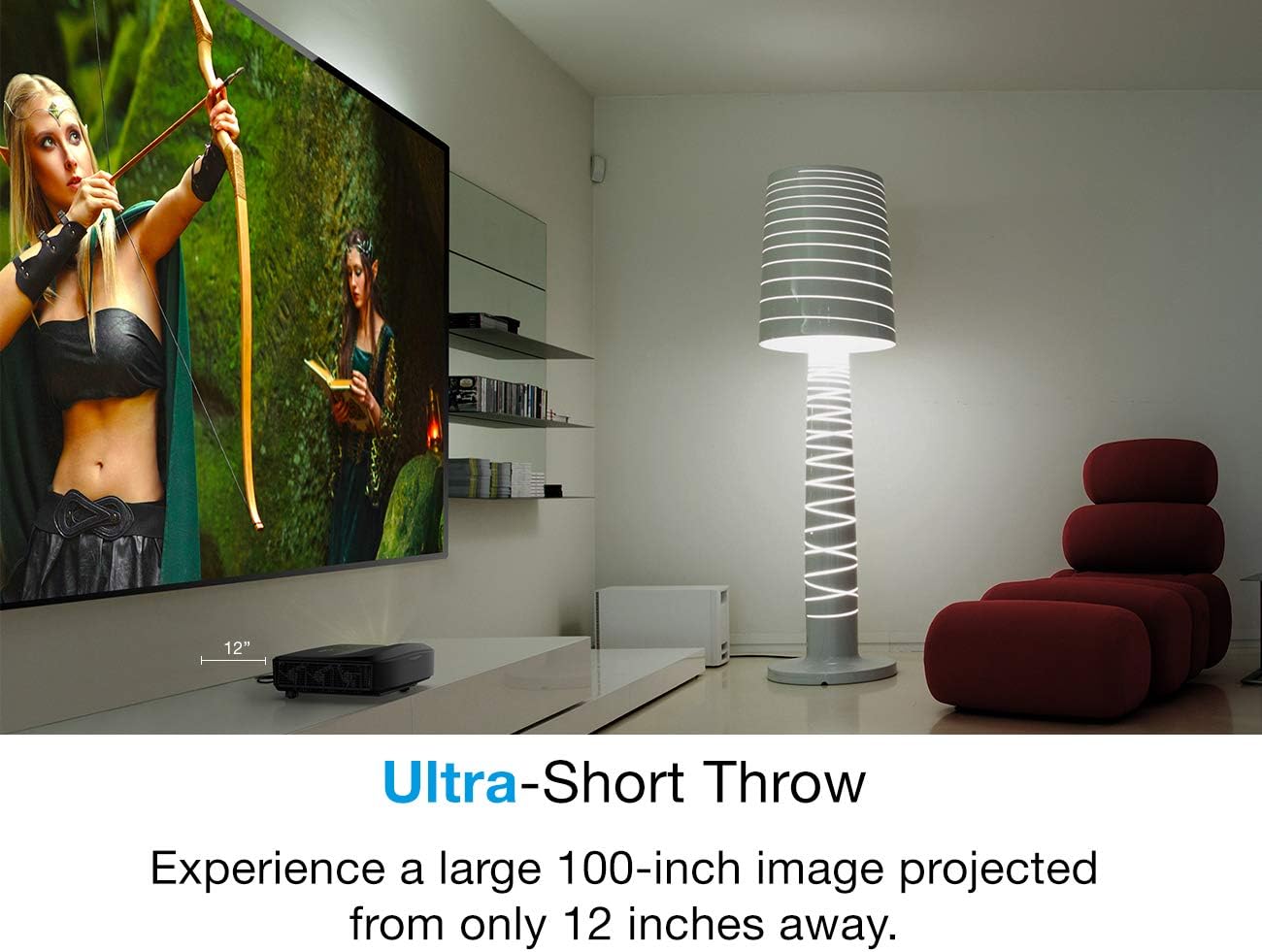 Limited Optoma HZ48UST Ultra-Short Throw Premium Laser Projector | Extremely Bright 4500 Lumens for Lights-On Viewing | Home Theater Projector for Movies & Gaming | Compact Design | 2X HDMI Connectivity