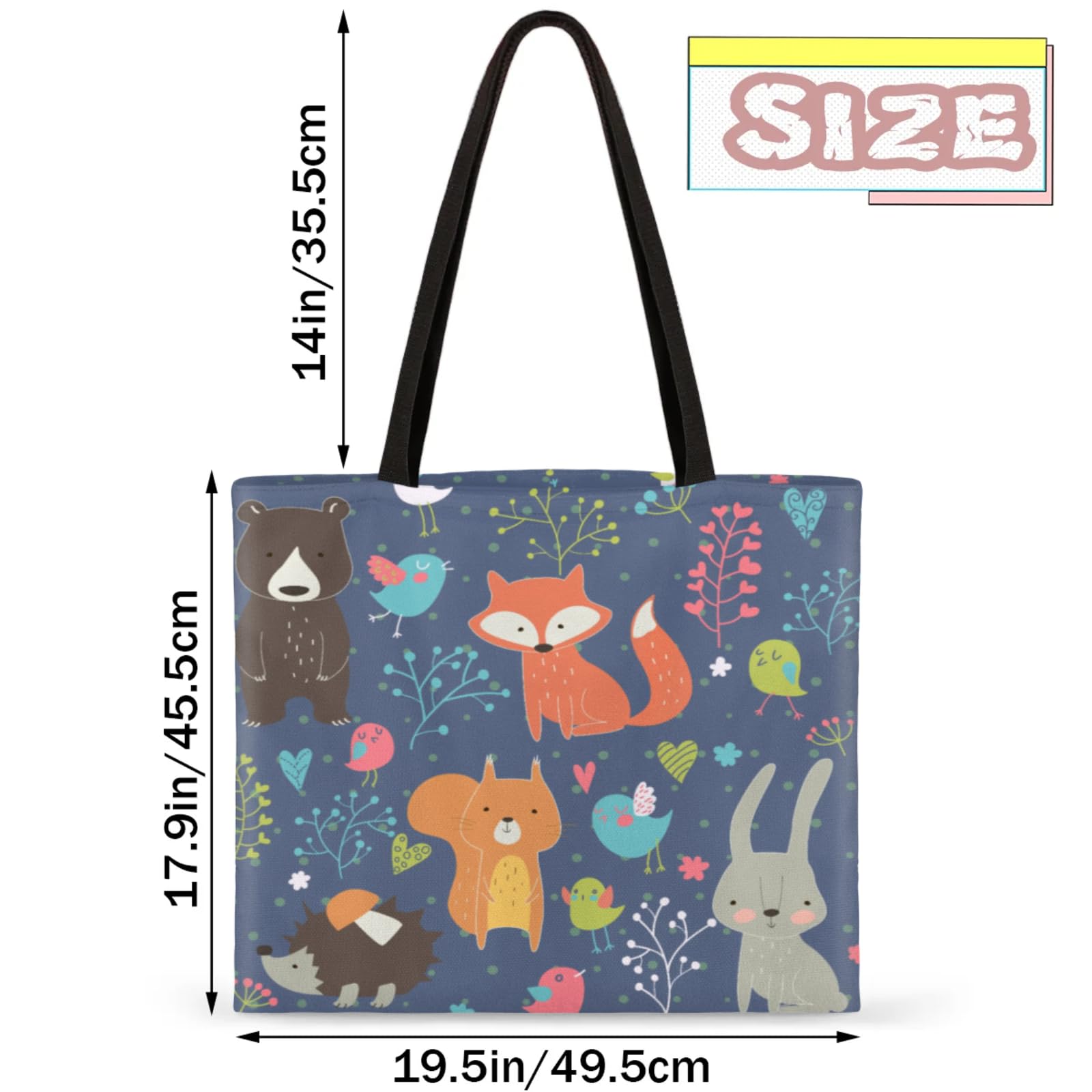 Mularoka Fox Rabbit Squirrel Square Canvas Tote Bag Top Handle Purses Stylish Women Canvas Shoulder Tote Bags Reusable Handbags for Work Travel Picnic Beach Shopping Gym Hiking
