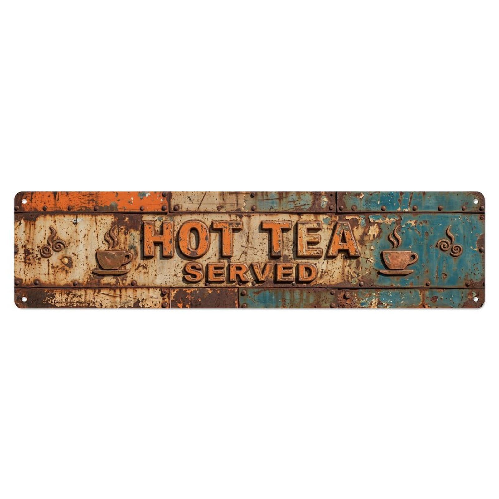 Hot Tea Served Vintage Metal Tin Skinny Sign Plaque Wall Decor for Cafe, Club Bar, Office, Home Garden Metal Poster 4x16Inch