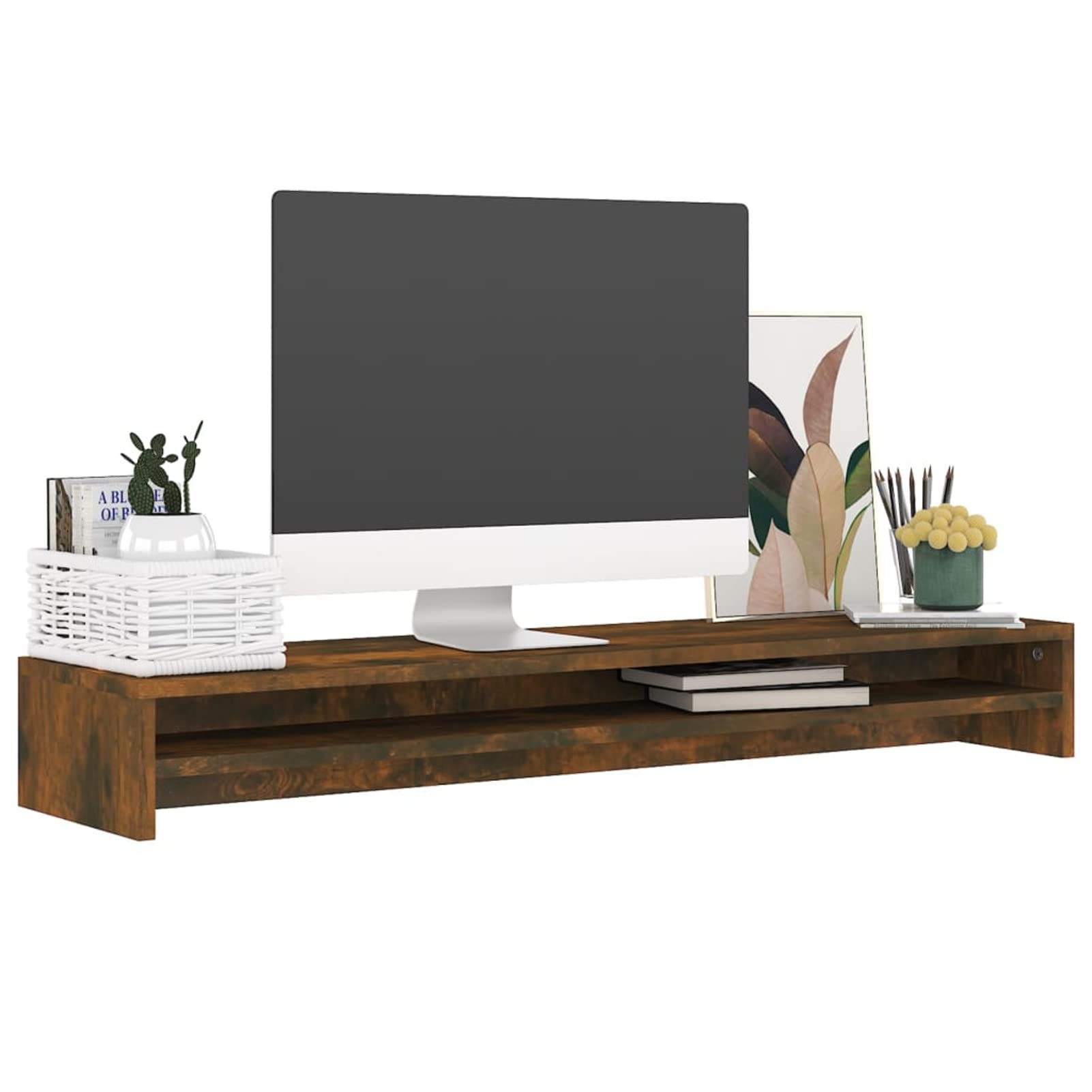 Gecheer Supporto per monitor da scrivania, per monitor e PC, in materiale di legno, 100 x 24 x 13 cm