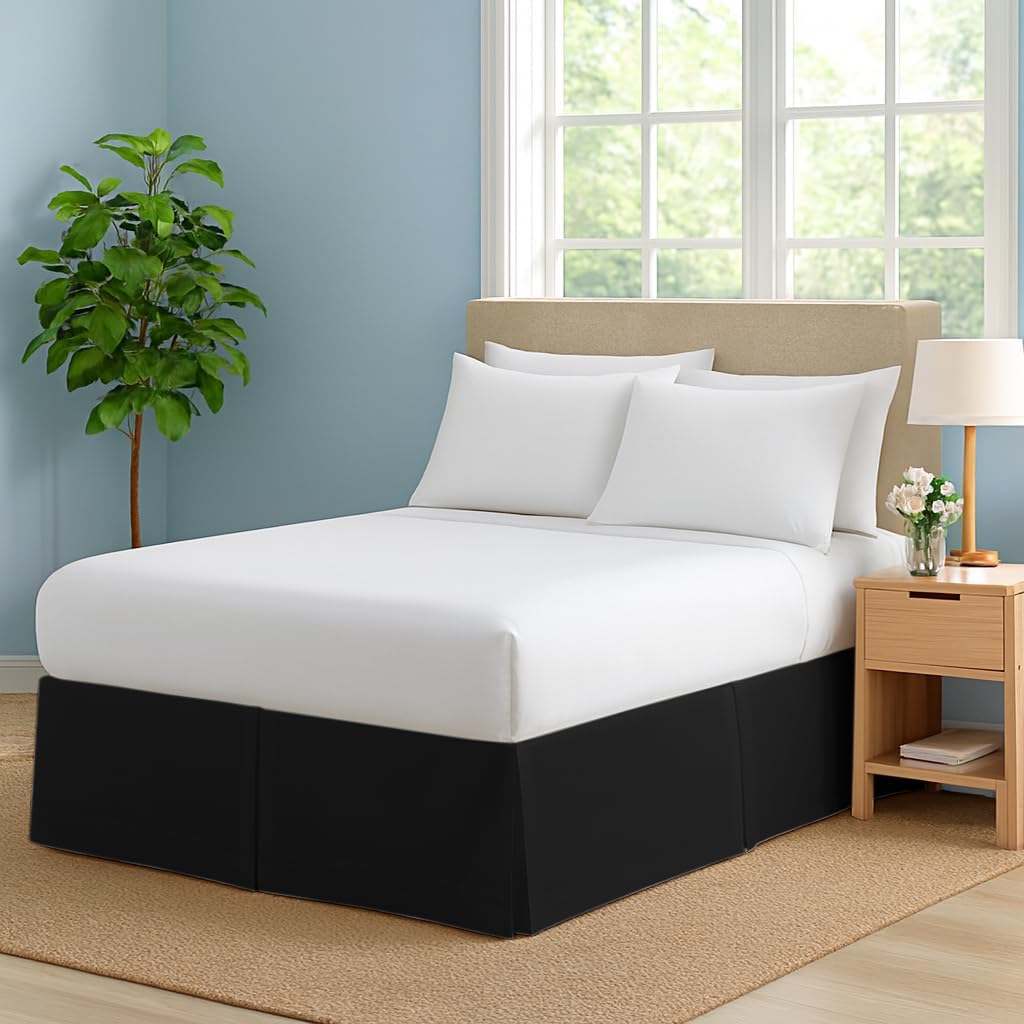 Bed Skirt Queen Size Pleated Style by Comfort Beddings 100% Cotton Blend Fabric, Premium Tailored Fit 1pc Bedskirt Queen Size 19" Drop Length Black Solid
