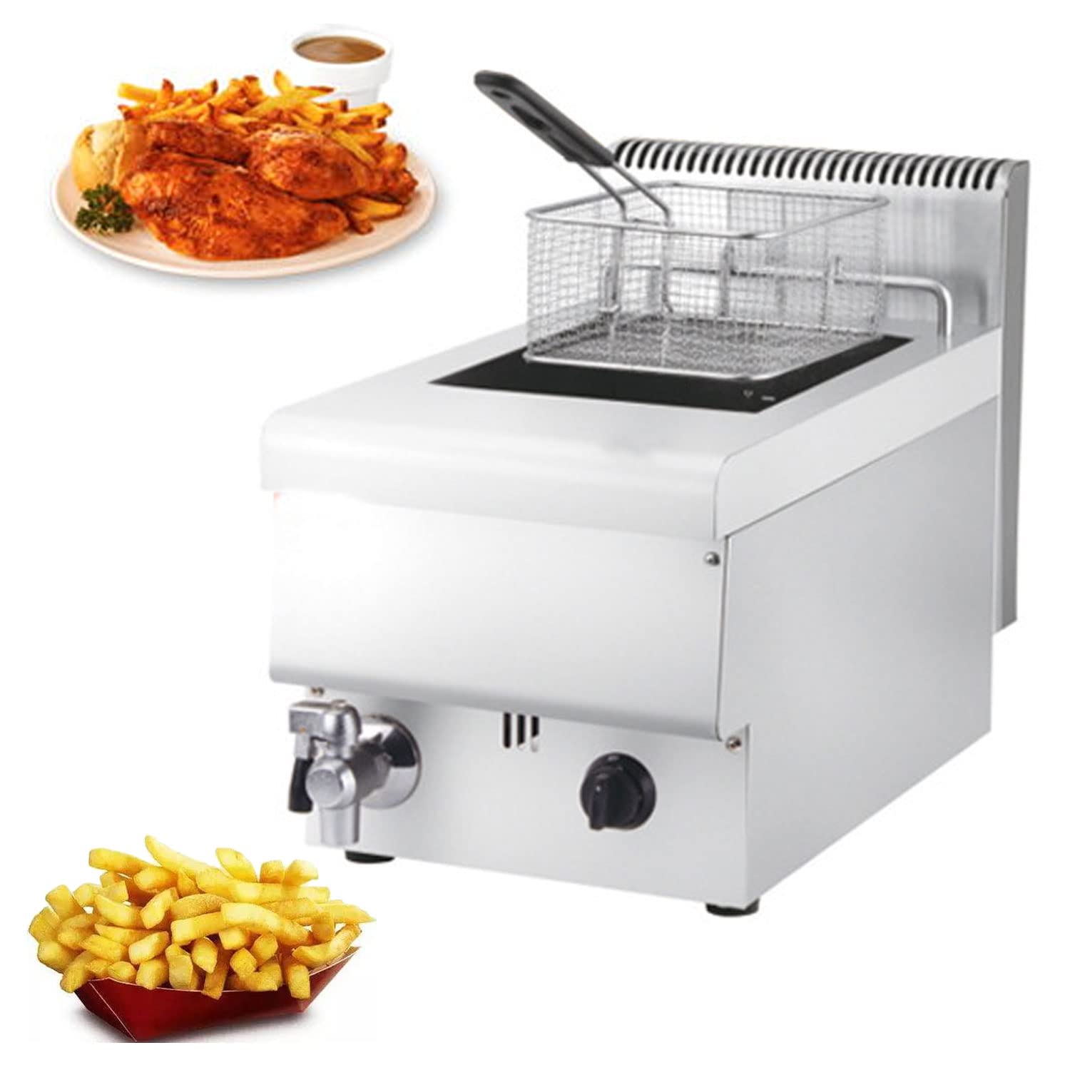 IUokLU Commercial Countertop Deep Propane Gas Fryer,Stainless Steel Fat Fryer with Removable Basket,Stainless Steel Buffet Food Heater with Tank for Home Restaurants Home