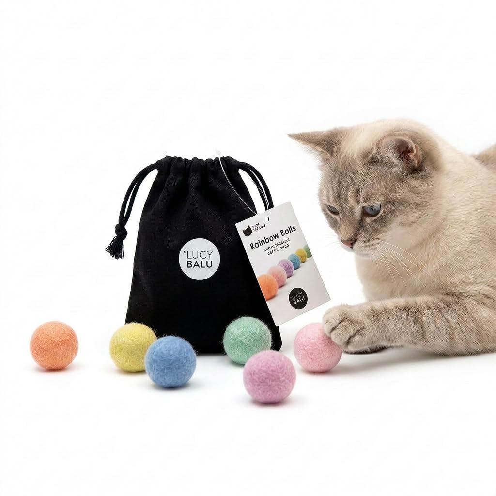 LucyBalu® Felt Balls for Cats, Cat Toy, Felt Cat Balls, Cat Toys Made of 100% Wool, Natural Toy, Fair Play Balls from Nepal, Pack of 6, Colourful — image 1