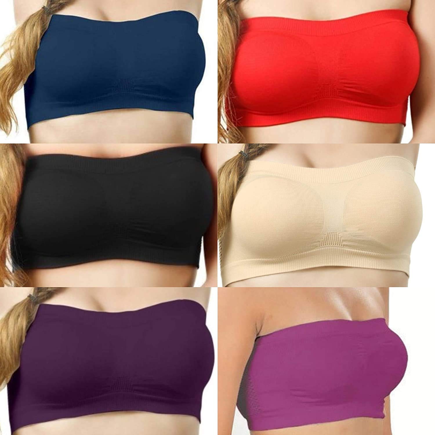 silk symphony Women's Sport Bra Fancy Ladies Non Padded Strapless Seamless Padded Bandeau Tube Bra Free Size Wire Free Blue-picture-29