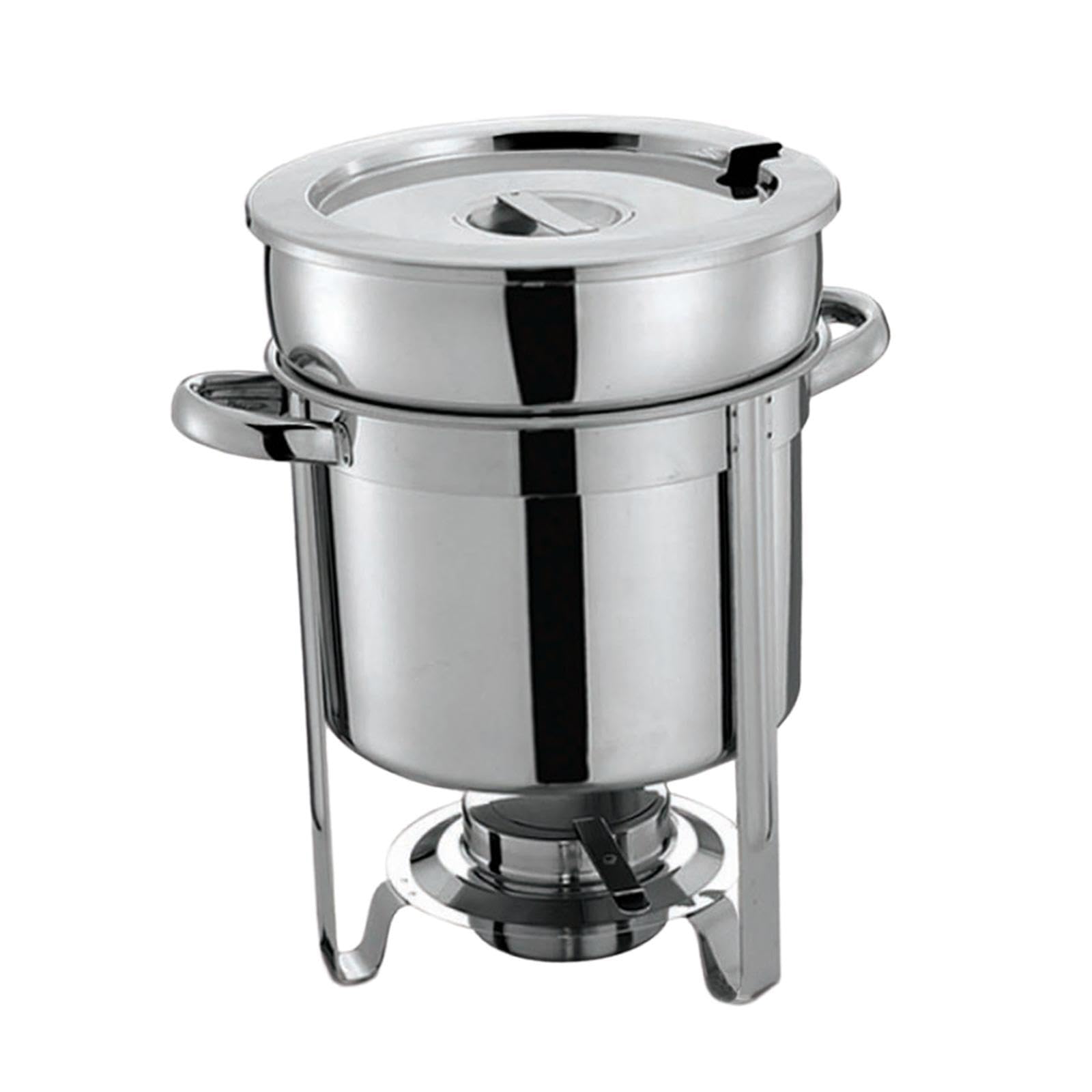 Servierfreundlicher Suppen Chafing Dish aus Edelstahl mit Griffen für Buffet Catering und Veranstaltungen. Warmhaltebehälter für Suppe, Wasser und Speisen.