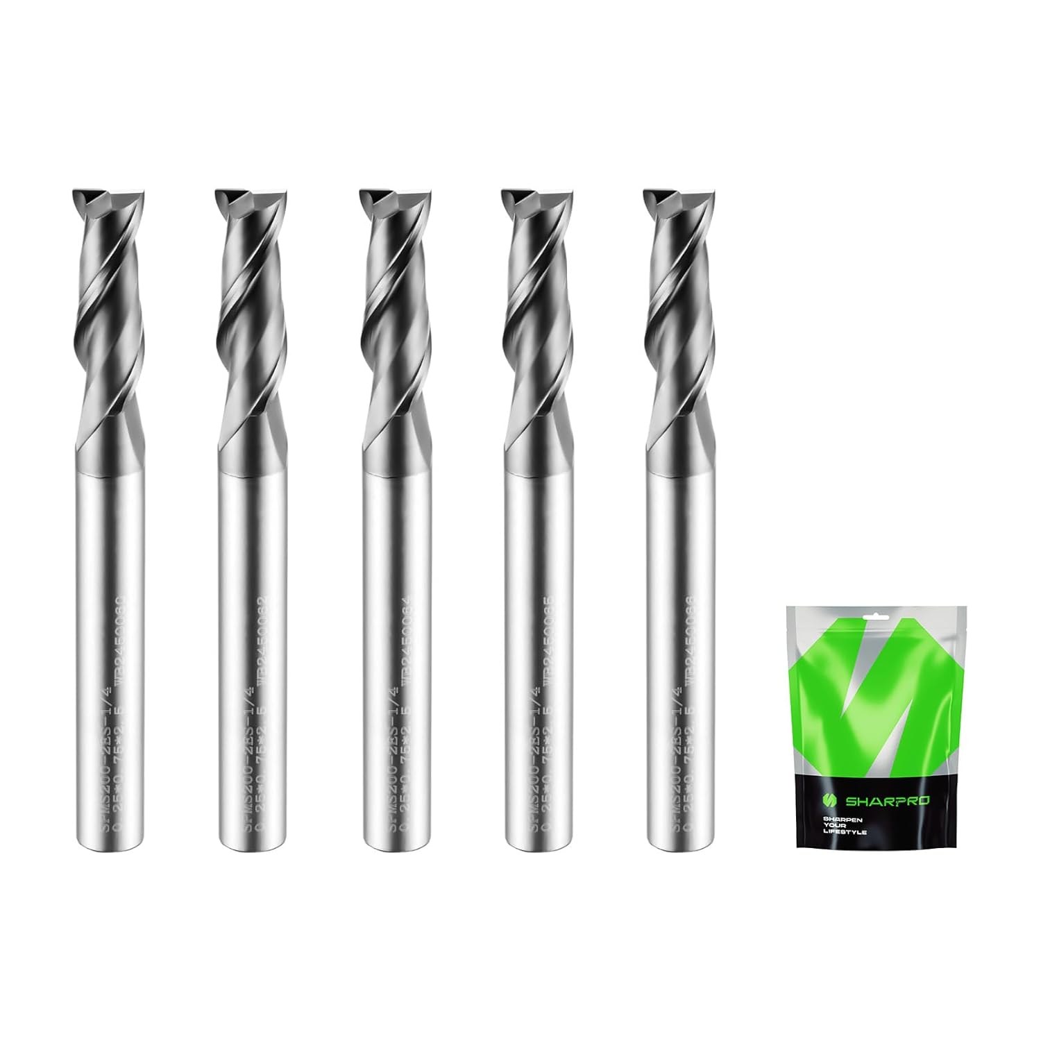 1/4 End Mills 1/4 Inch Shank, 2 Flute Carbide Square Endmill with AlCrN Coated, Upcut Spiral CNC Router Bits for Alloy Steel, Metal and Stainless Steel（5PCS）