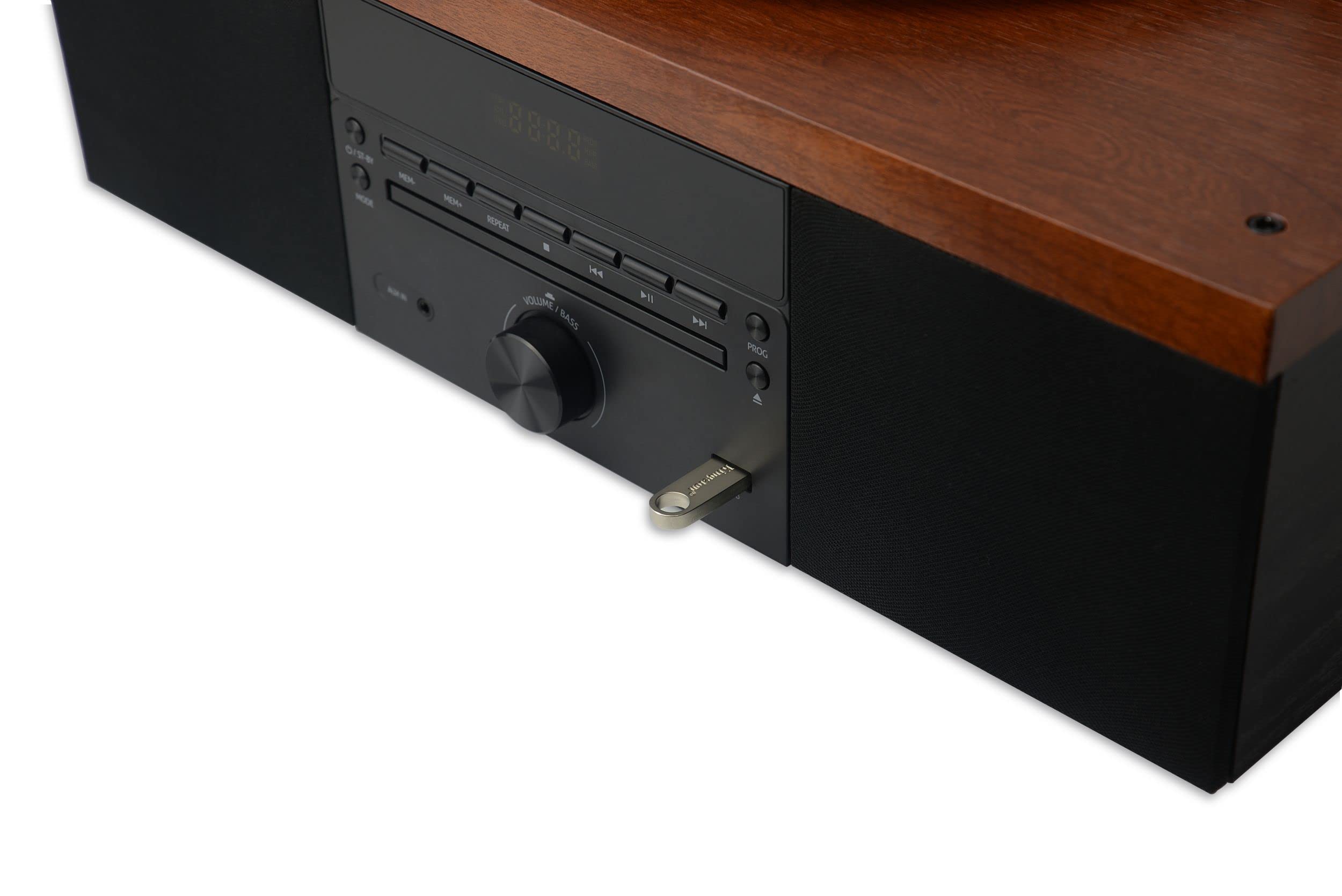 AKAI Plattenspieler Holz Schallplattenspieler mit Boxen Stereo-Lautsprecher für Vinyl Schallplatten CD-Player Abspielgerät, Bluetooth FM-Radio, USB Riemenantrieb Vintage Turntable