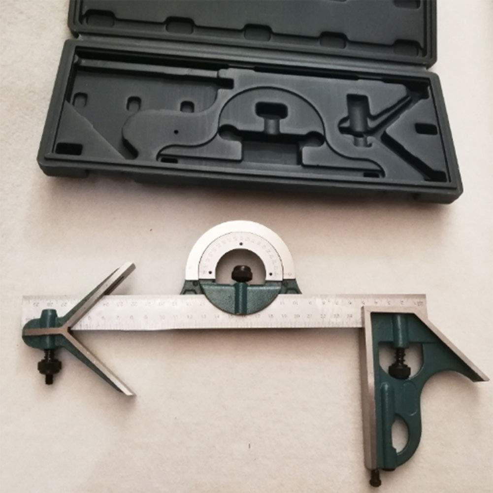 Transportador De Regla Cuadrada Combinada Ajustable,0-180° Conjunto de Medición de Nivel de Acero Inoxidable Con Caja de Almacenamiento,Regla Cuadrada en T Métrica/en Pulgadas,300Mm