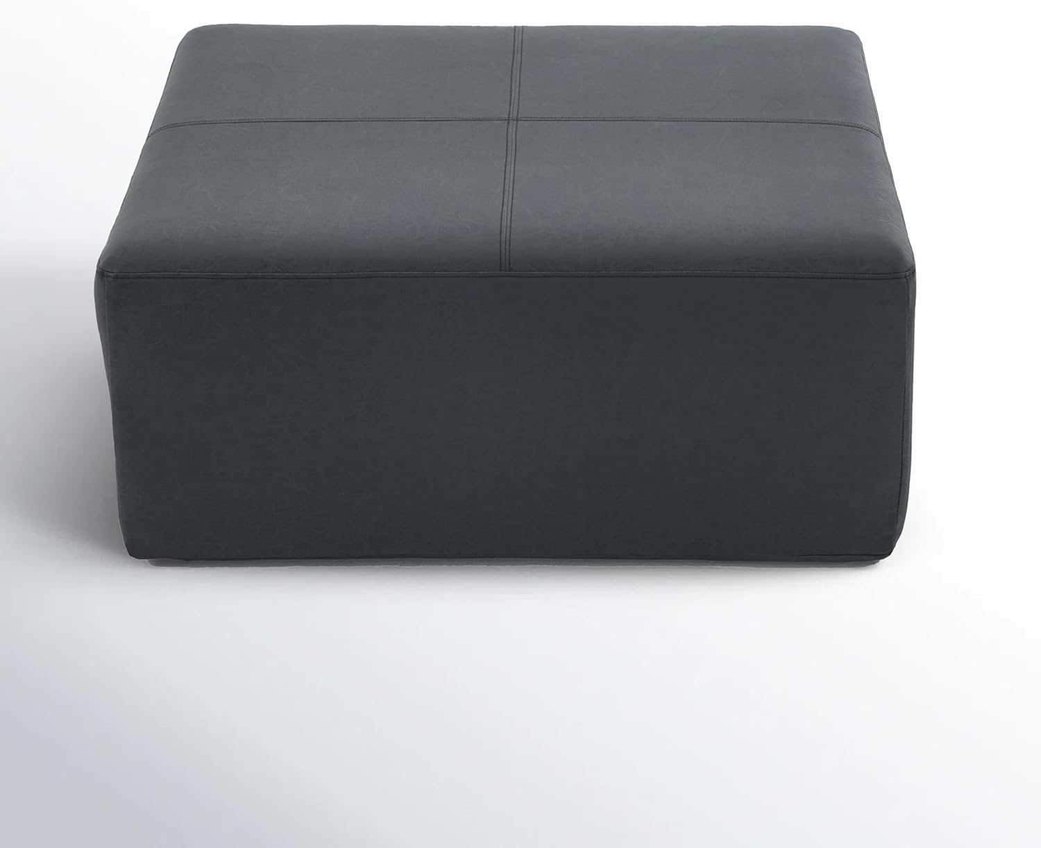 35" Wide Oversized Square Ottoman Coffee Table, Faux Leather Couch Ottoman Large Footstool for Living Room (Navy Black, Square)