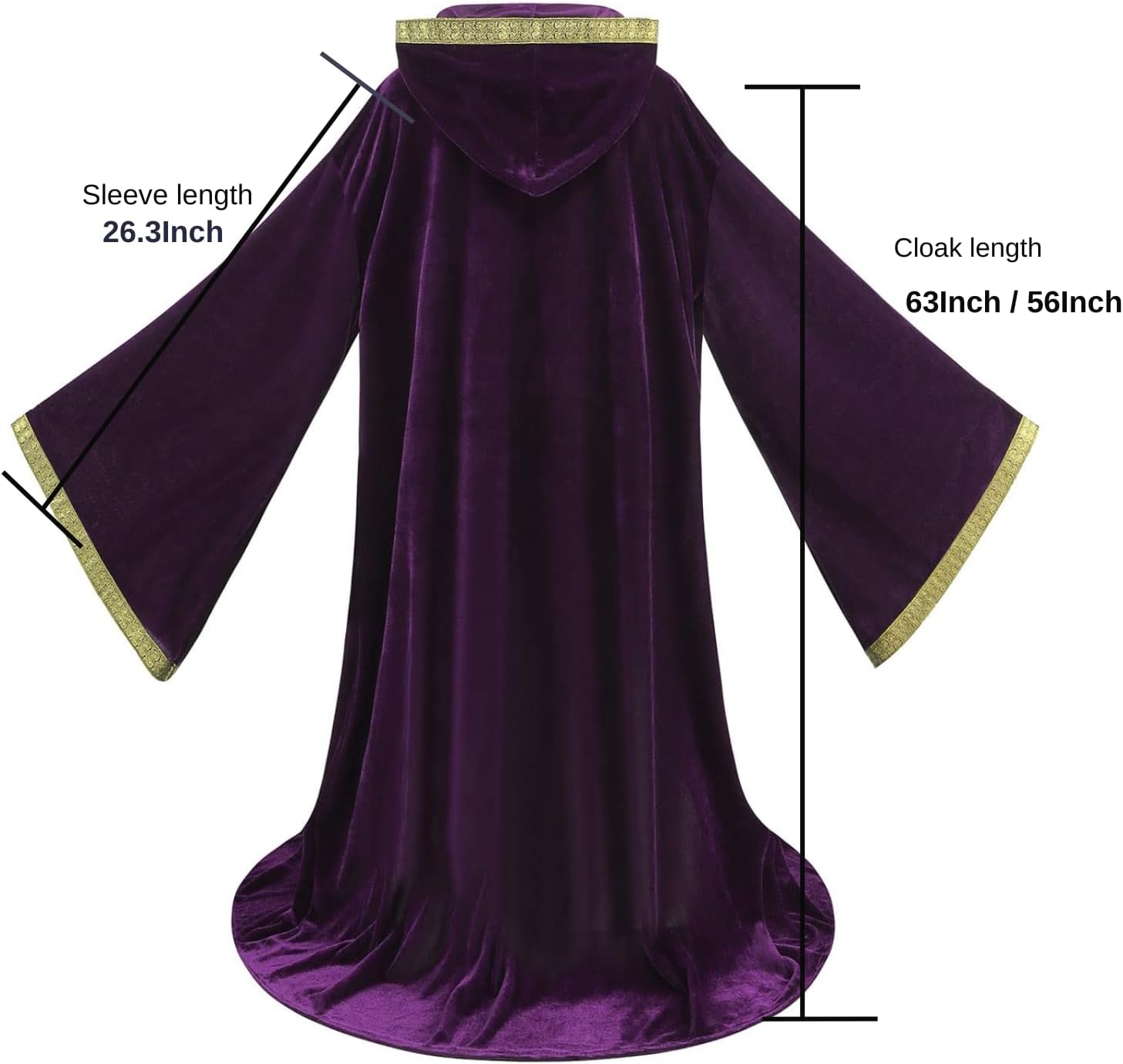 Wizard Robe Cloak with Hood Men Women, Renaissance Costume Medieval Velvet Cape Long Sleeve Halloween Dress Up - Image 3