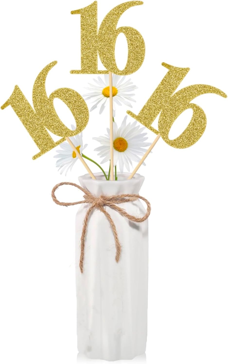 16 PCS 16th Birthday Centerpiece Sticks Double Sided Gold Glitter 16th Anniversary Centerpieces for Tables Number 16 Table Flower Toppers Party Decorations Supplies