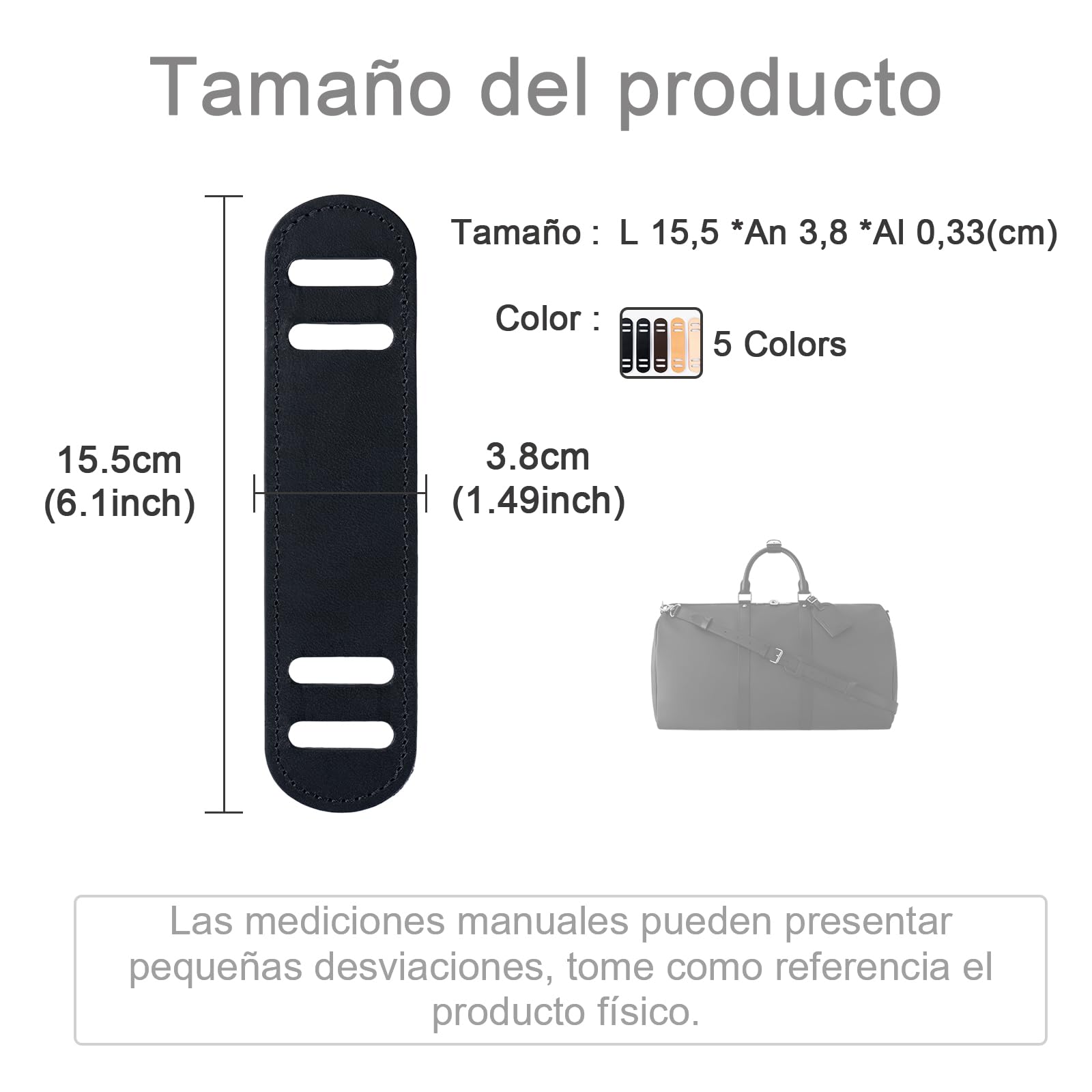 BERRY & SNOWY Cojín para Correa de Hombro de Cuero Vachetta, Adecuado para LV Keepall 45 50 55, Speedy P9 30 40 (Ancho de Correa ≤ 2,5 cm, Vachetta Negro).