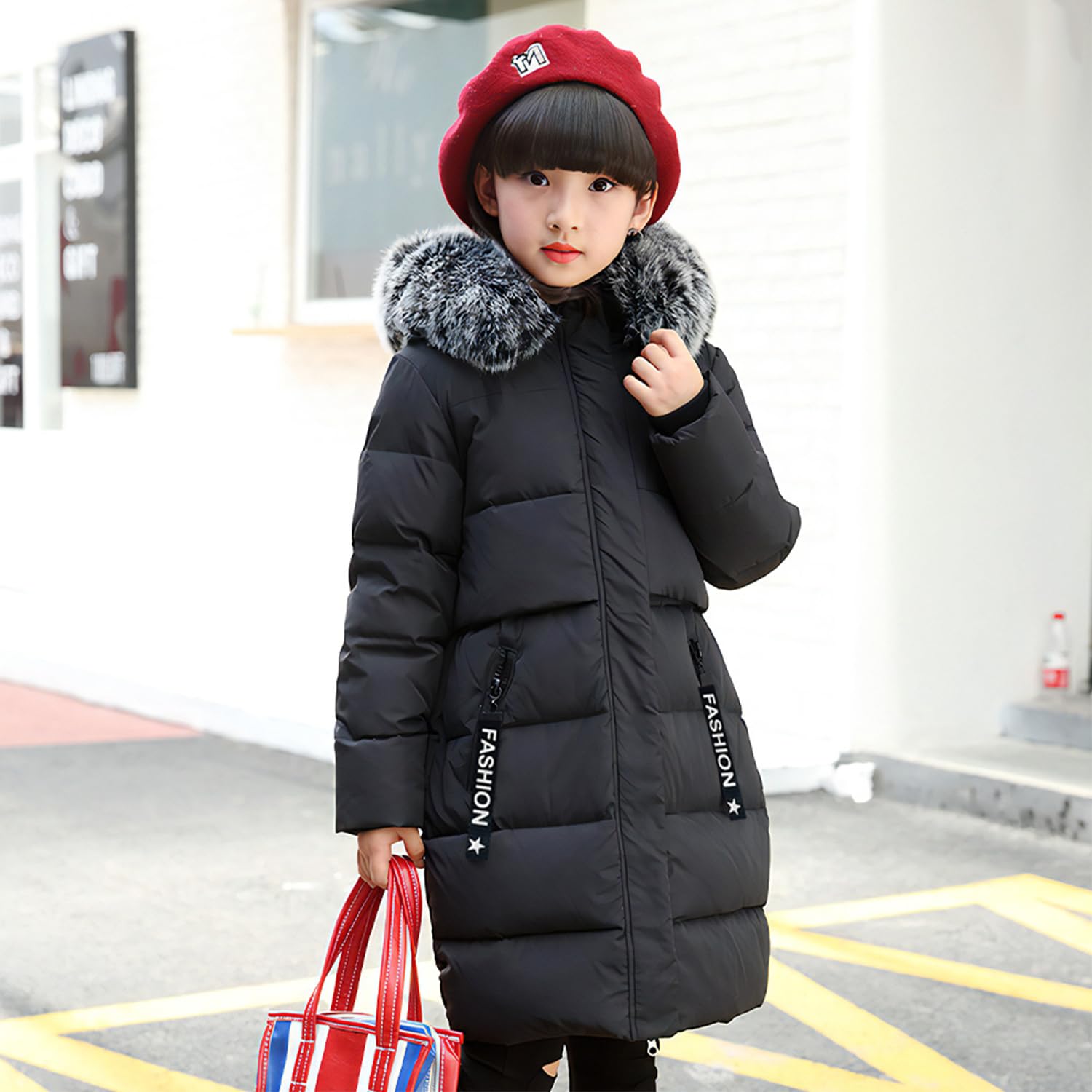 Fille Manteau d'Hiver Chaud Veste Enfant Doudoune mi Long Coupe Vent Parka mit Capuche Fourrure