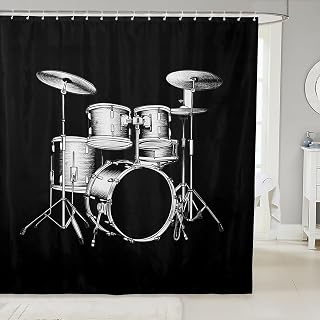 Feelyou Drum Kit Shower Curtain for Kids Toddler Drum Bath Curtain for Boys Girls Rock Music Themed Bathroom Shower Curtain Set Teens Musical Kids Bathroom Accessories Bedroom Decor 72"x78"